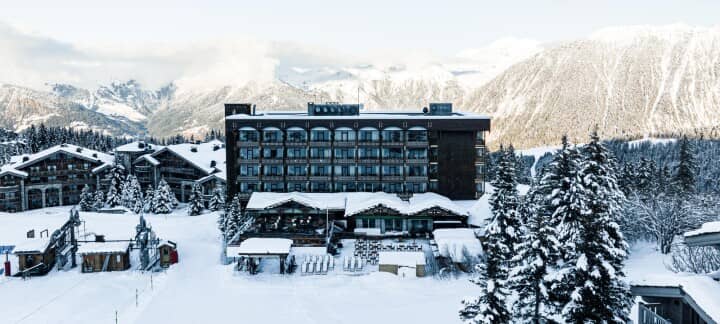 Ski-in, ski-out resort exterior with immediate chairlift access