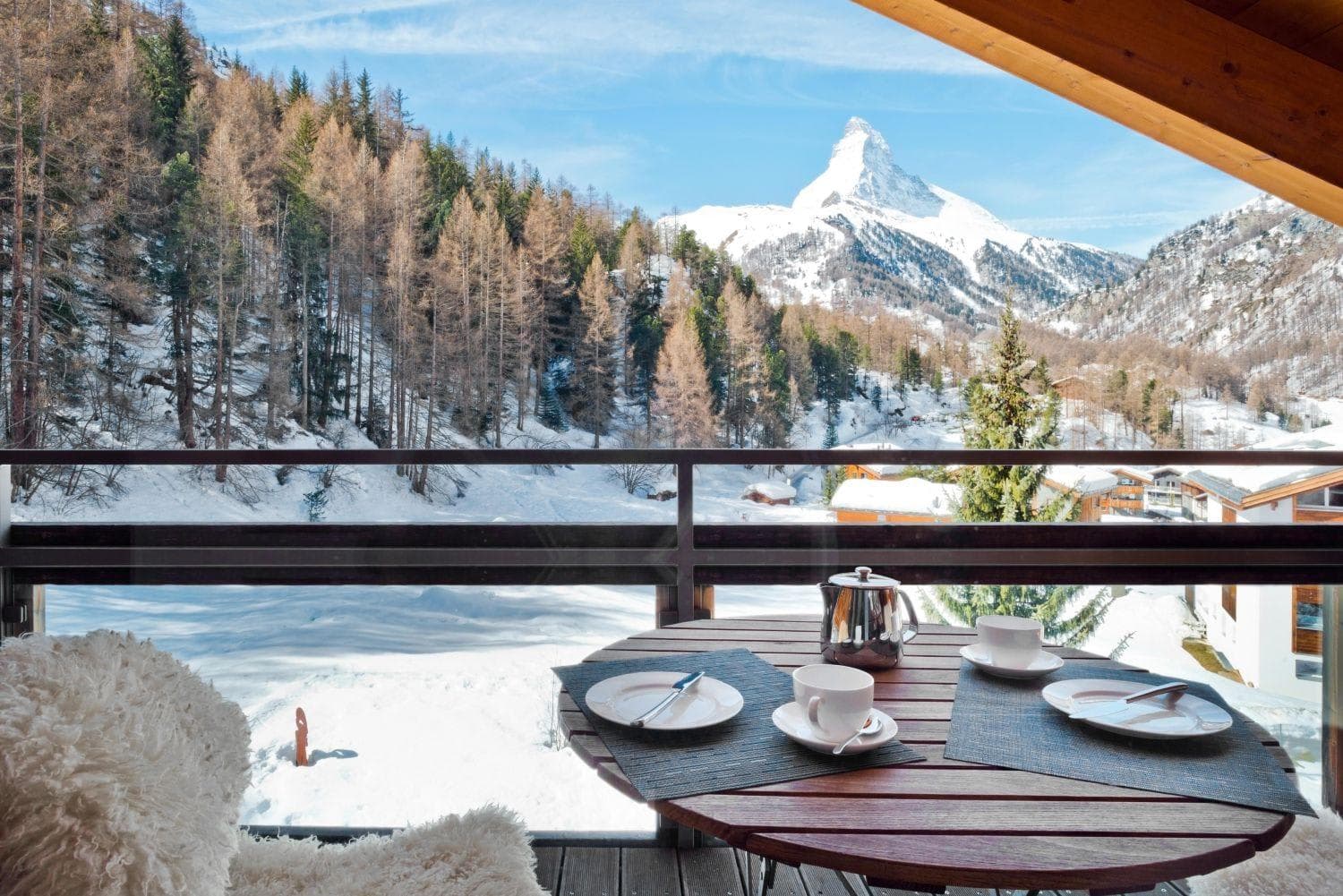 Private balcony with Matterhorn view and seating for two