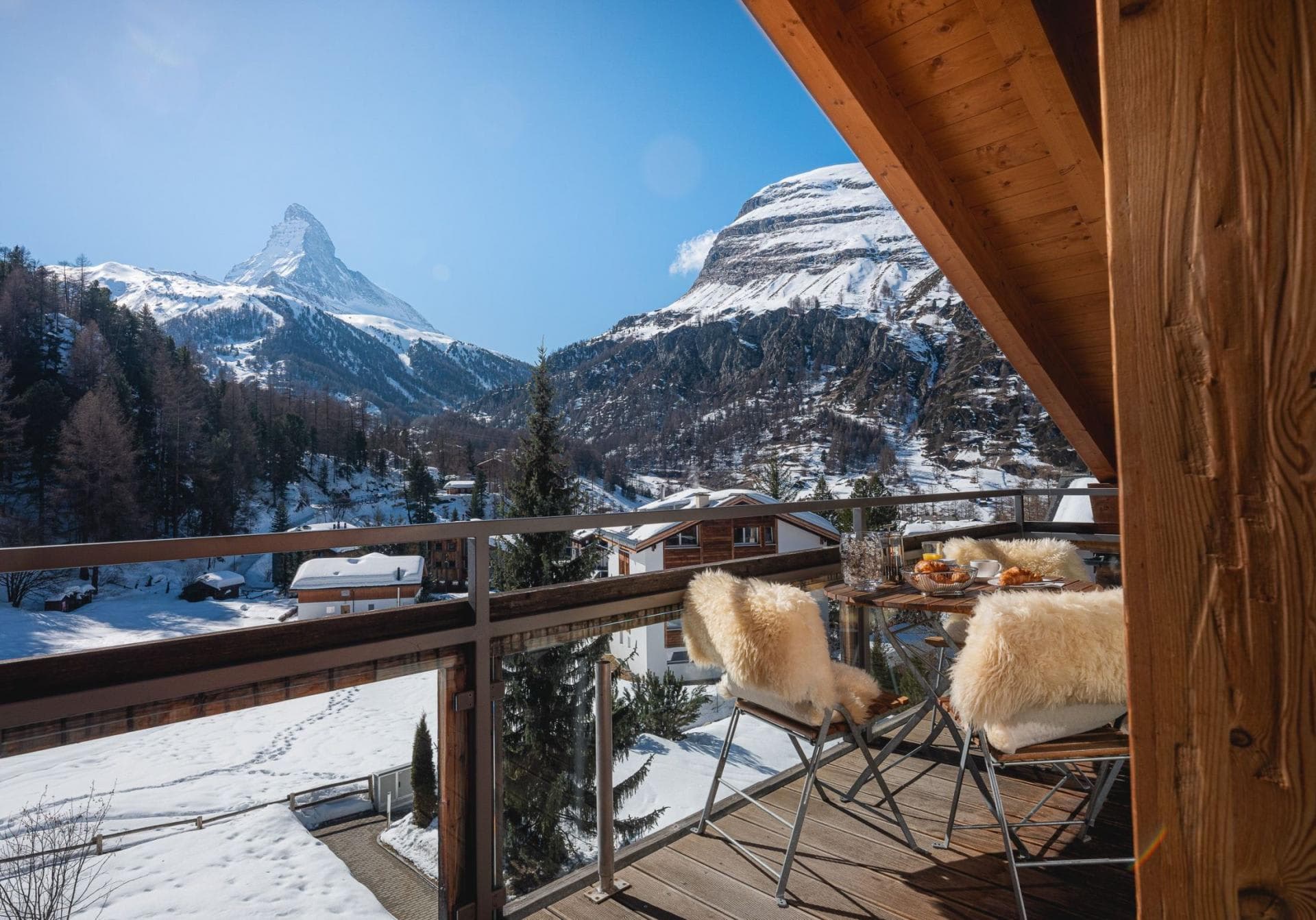 Private balcony with Matterhorn views and seating for two
