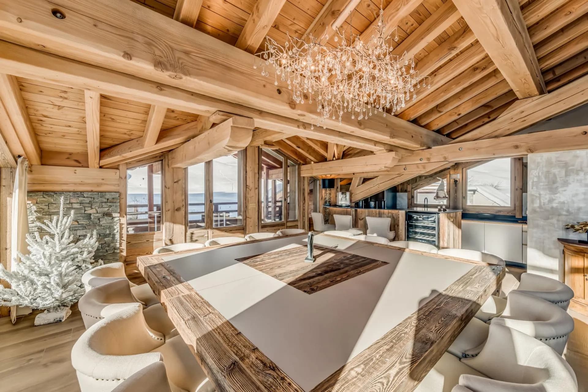 Dining area seats 12; features wine fridge and coffee station