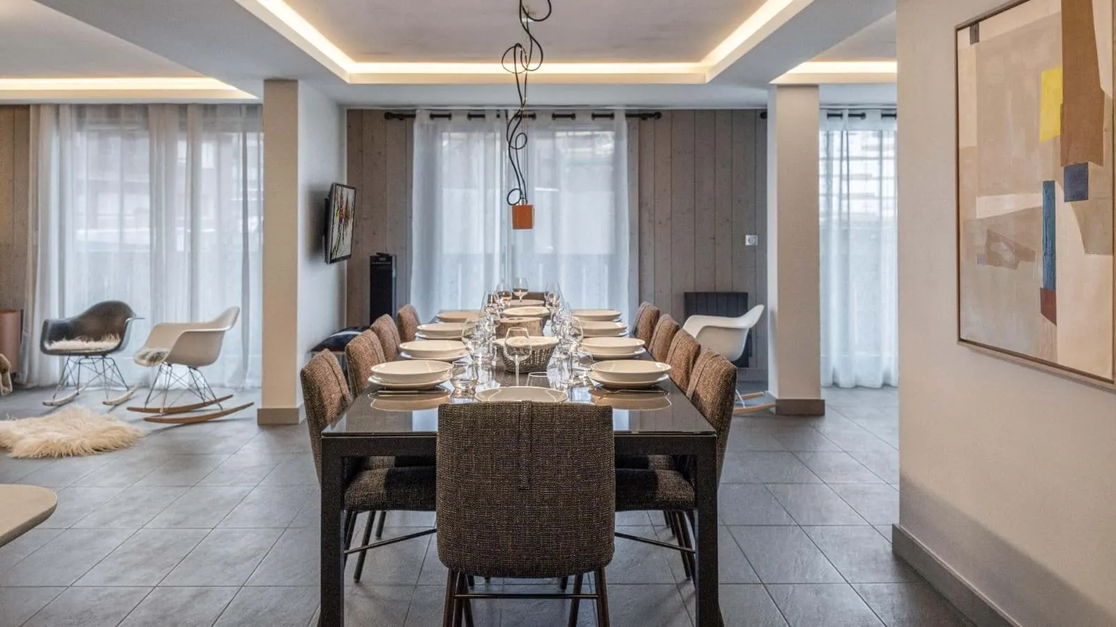 Dining area with seating for ten beside the lounge