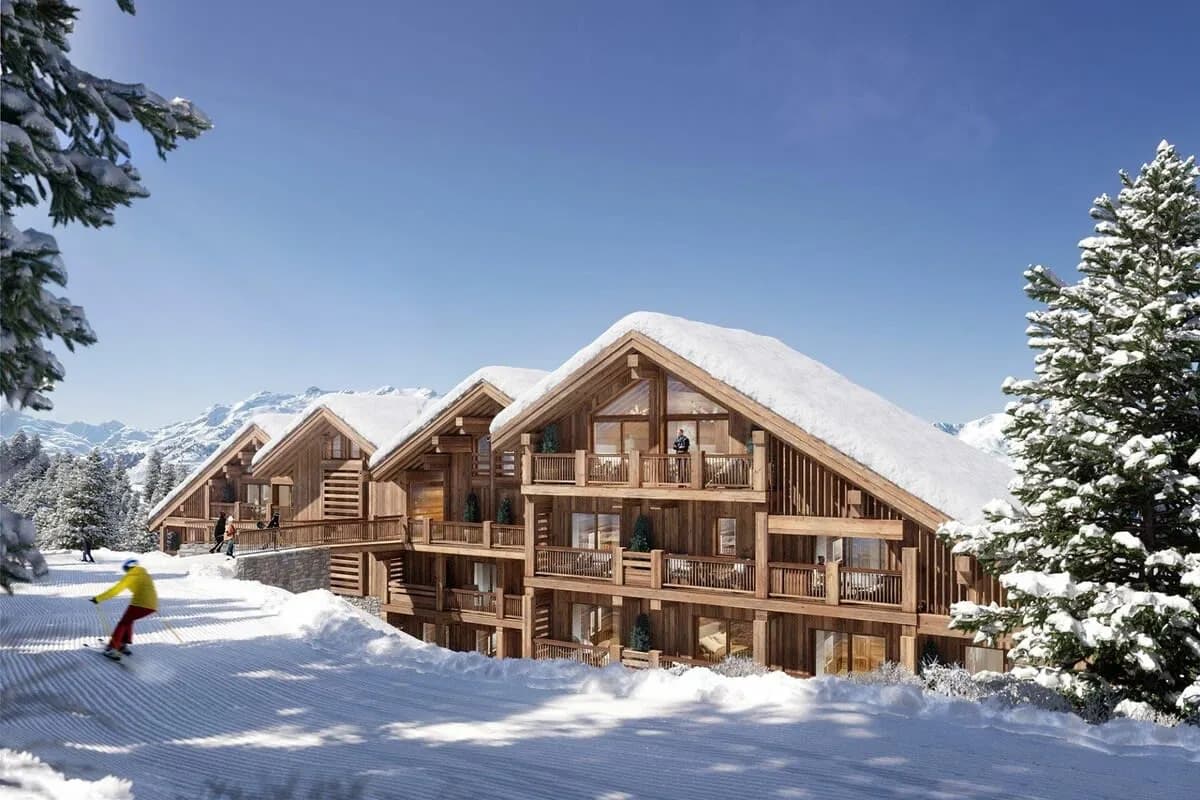 Timber residence beside the snow-covered ski slope