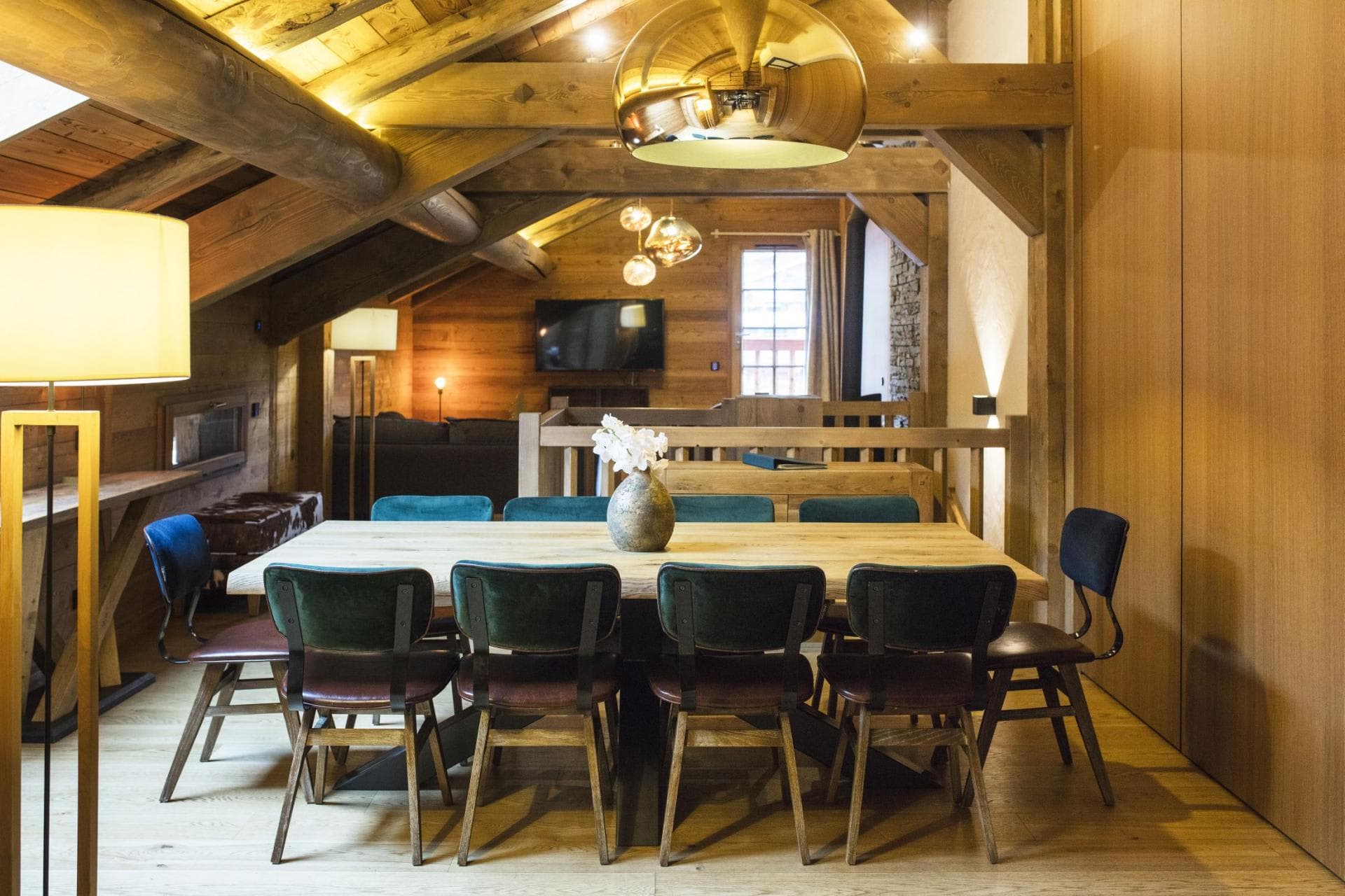 Dining area with seating for 10; open-plan layout near living space