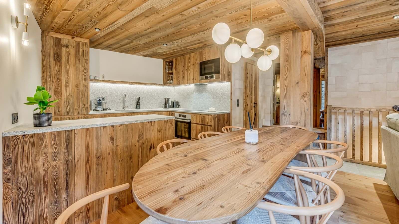 Kitchen and dining area with seating for 8; integrated appliances included