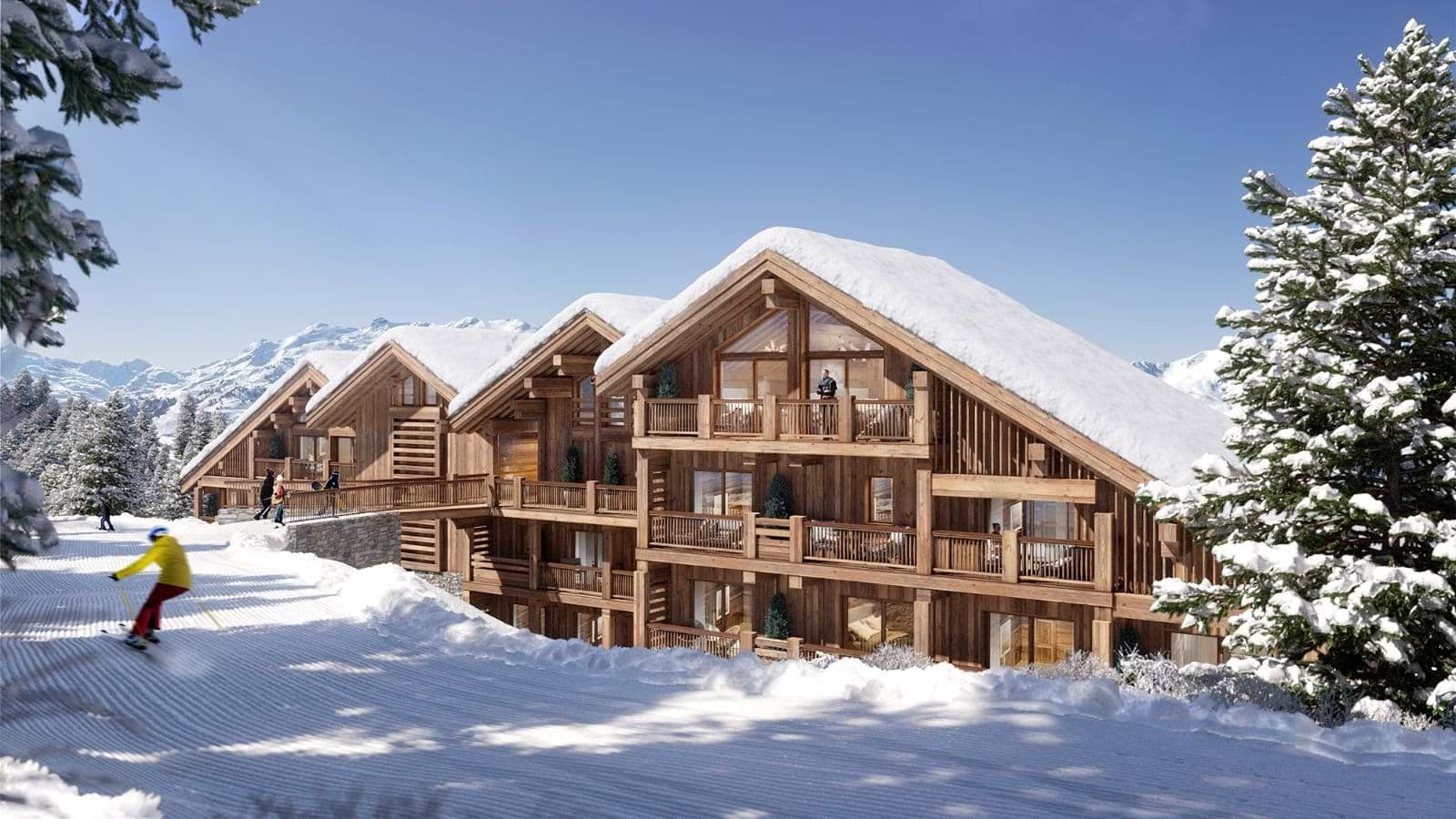 Ski-in/ski-out chalets with private balconies and direct access to groomed runs
