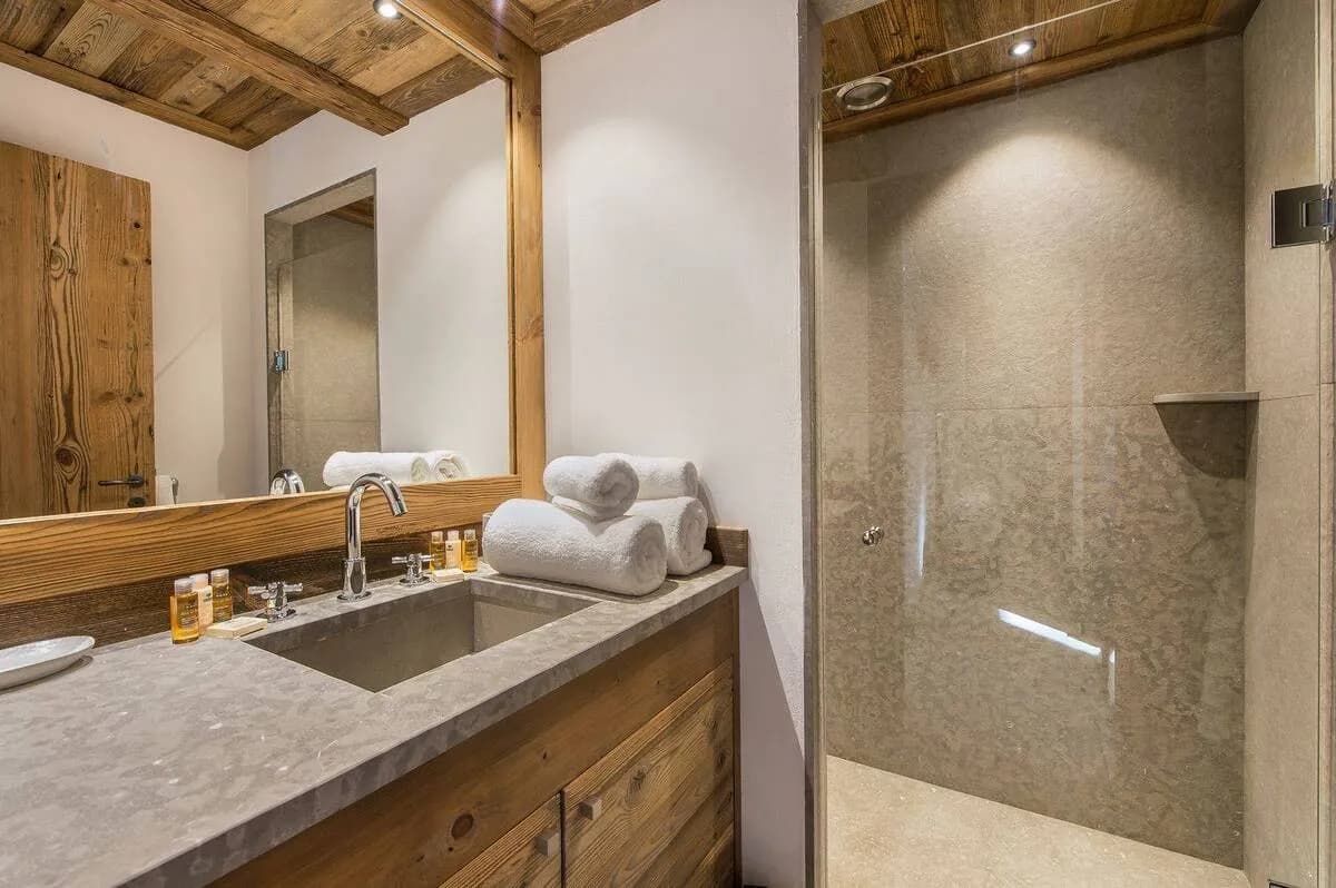 Independent shower room with double basin and walk-in shower