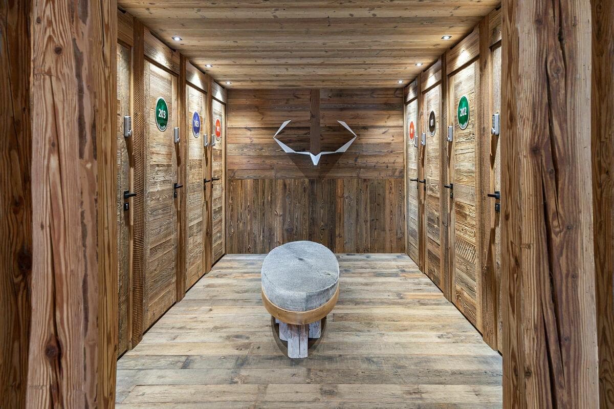 Individual guest lockers with electronic code locks and bench seating