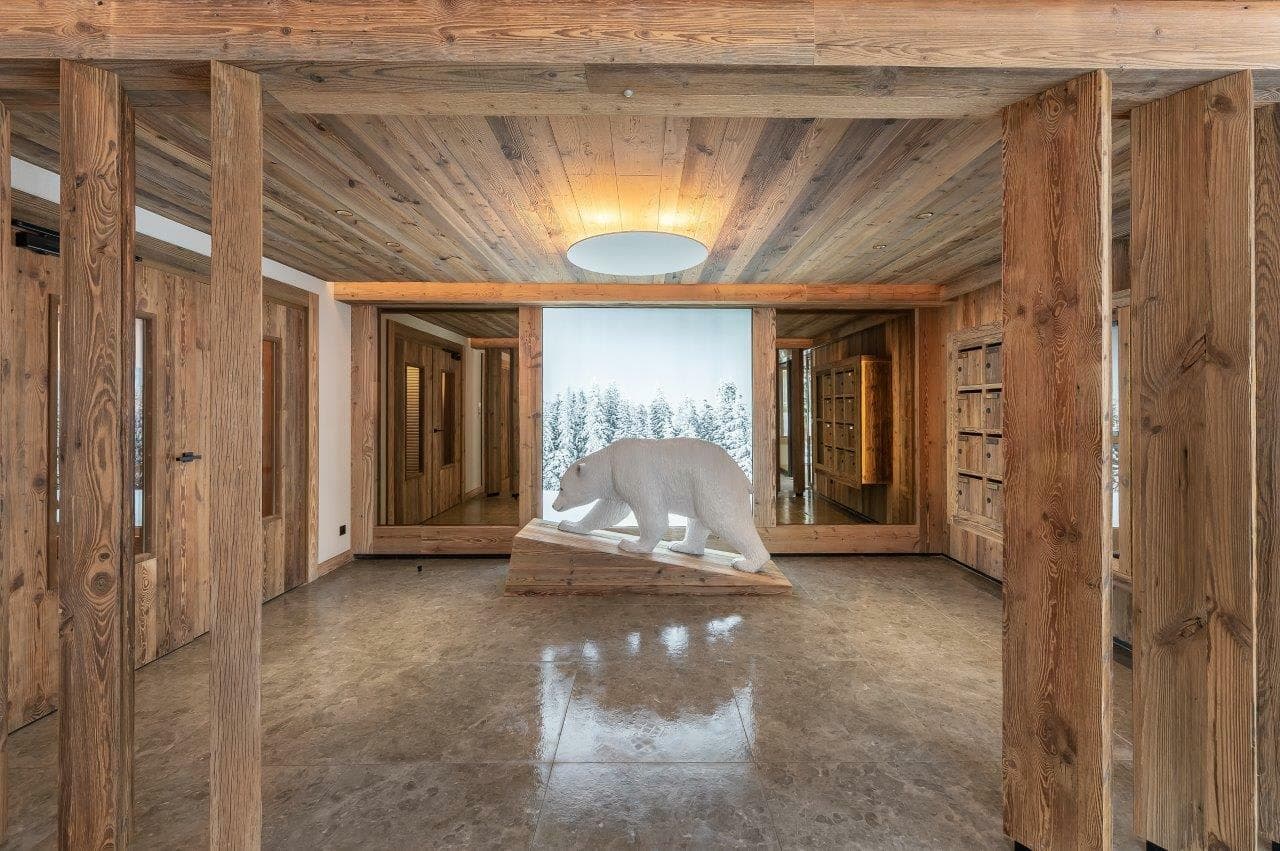 Mudroom entryway with reclaimed wood and built-in storage lockers