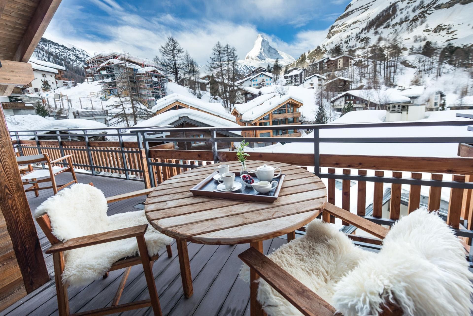 Private balcony with Matterhorn views and seating for 4