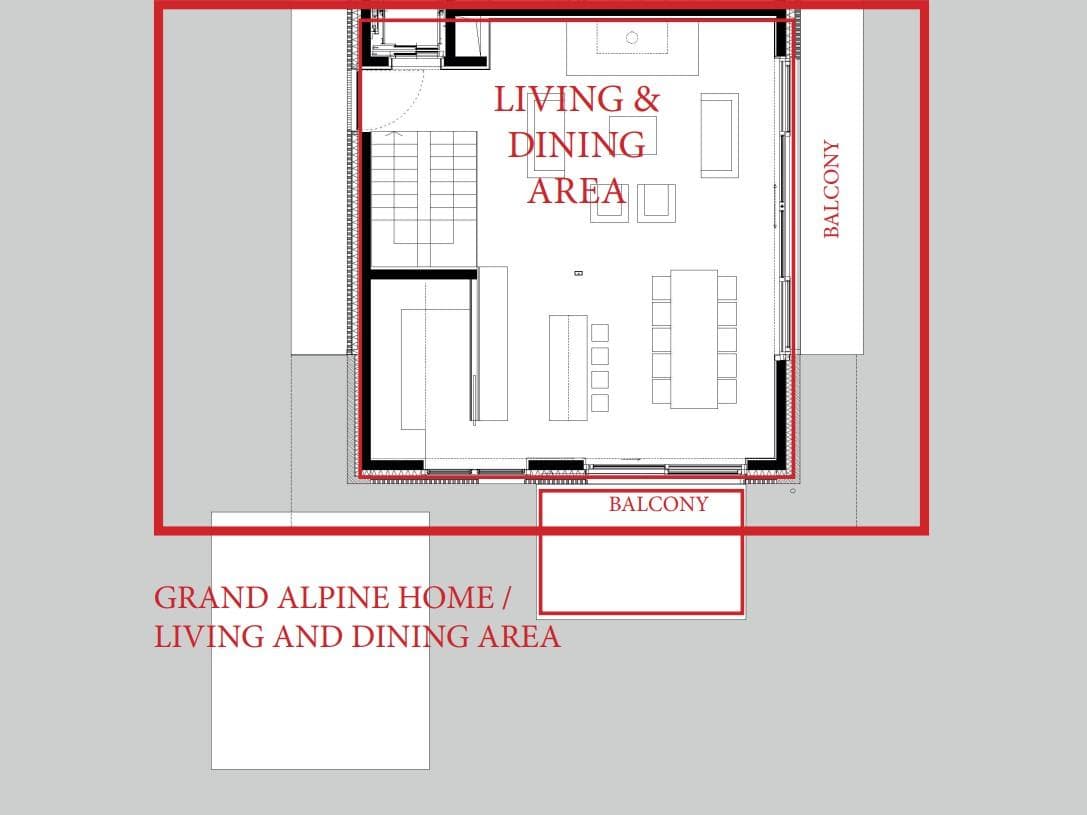 Open floor plan with dining for 10 and two private balconies