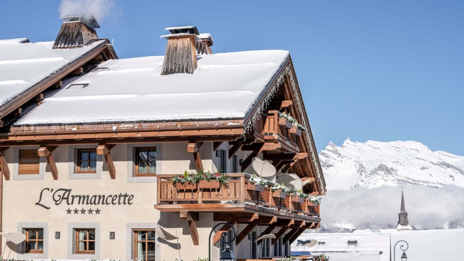 Chalet exterior with private balconies and Mont Blanc massif views