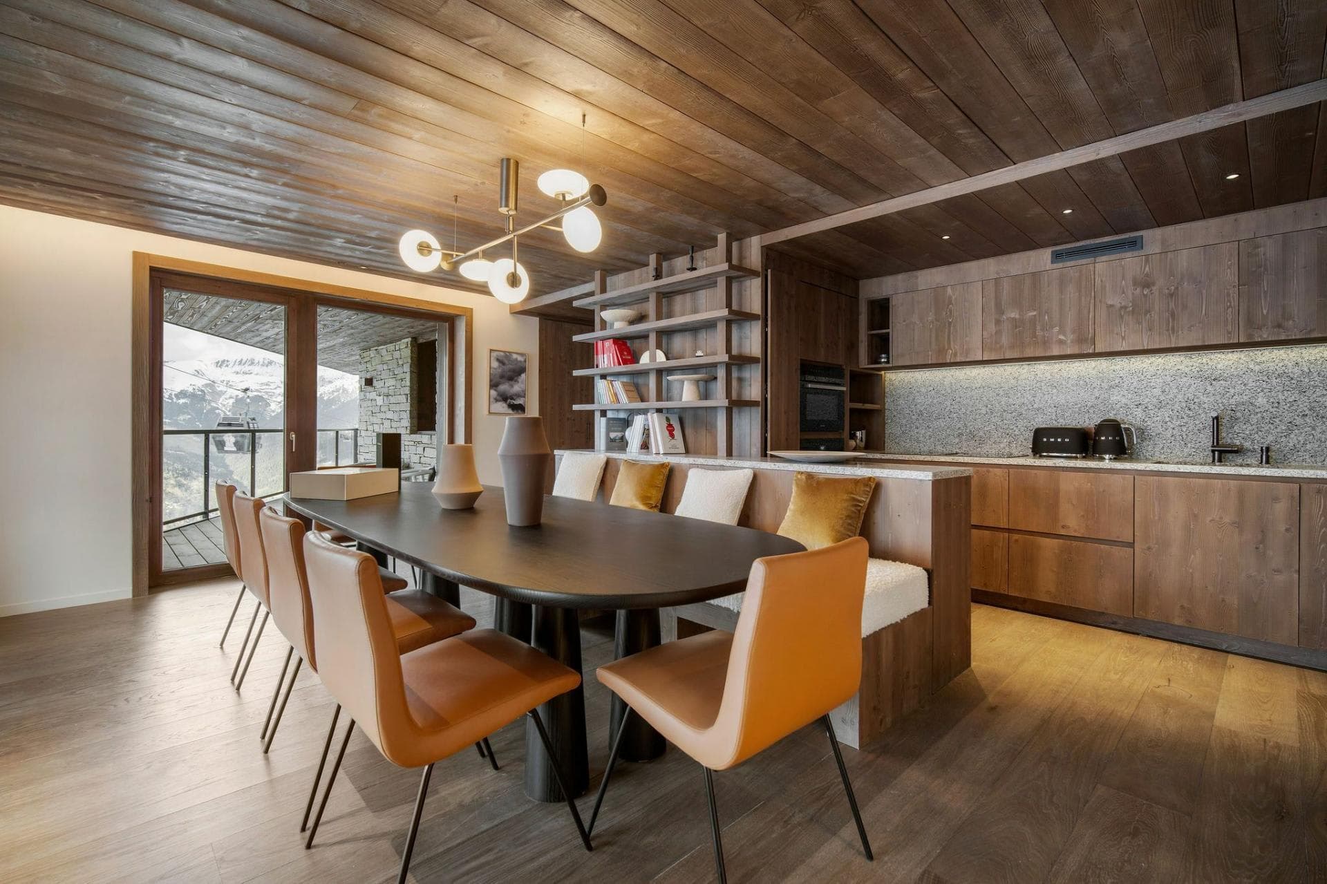 Dining area with seating for 8; adjacent to kitchen and balcony