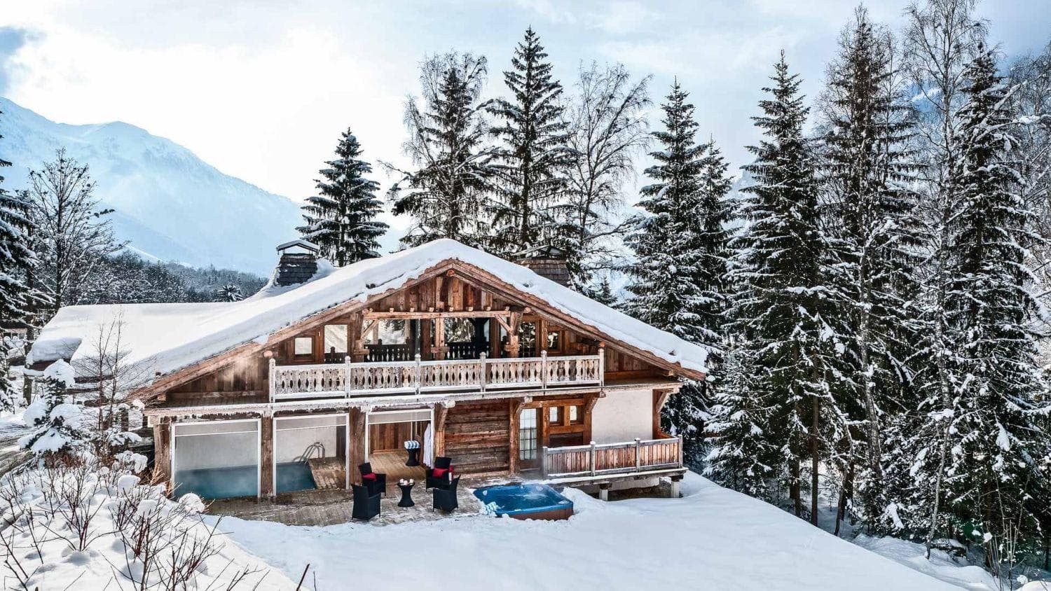Ski-in chalet with outdoor hot tub and indoor plunge pool