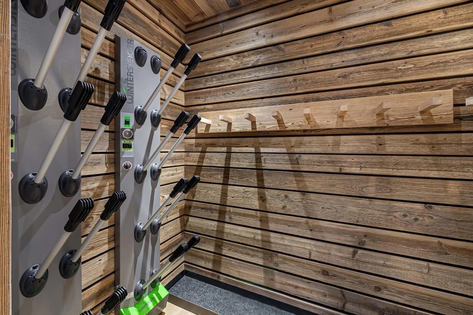 Ski storage with boot heaters