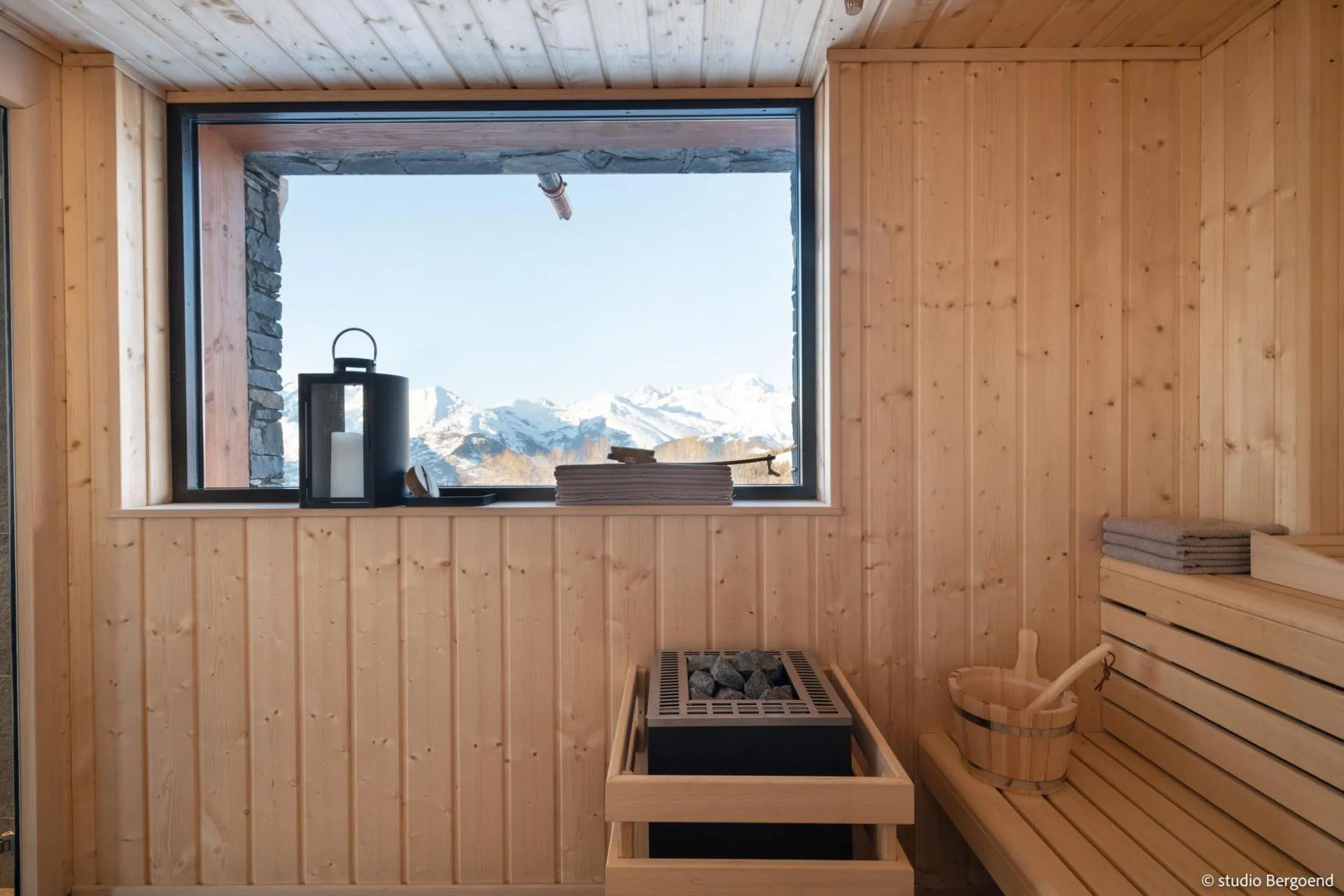 Sauna with mountain views