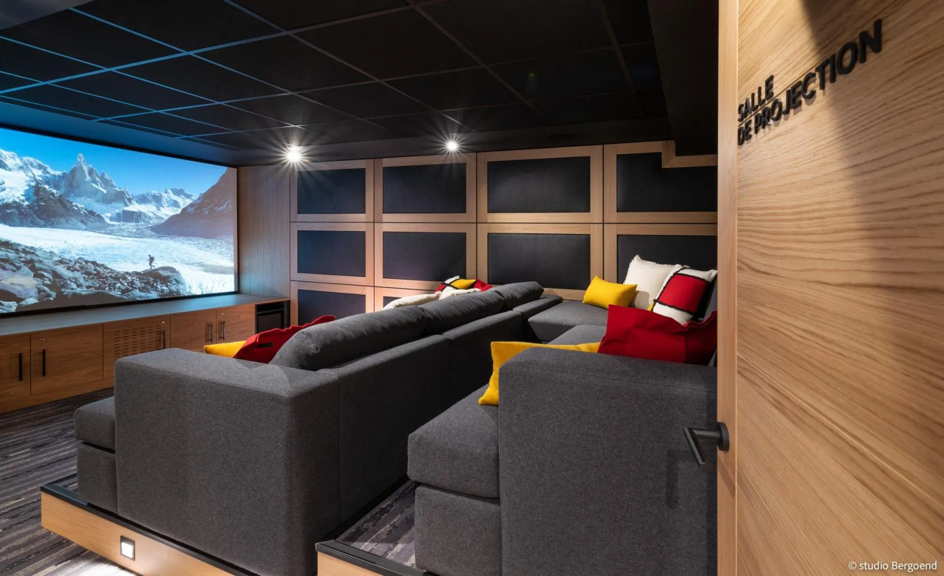 Private cinema room with tiered seating