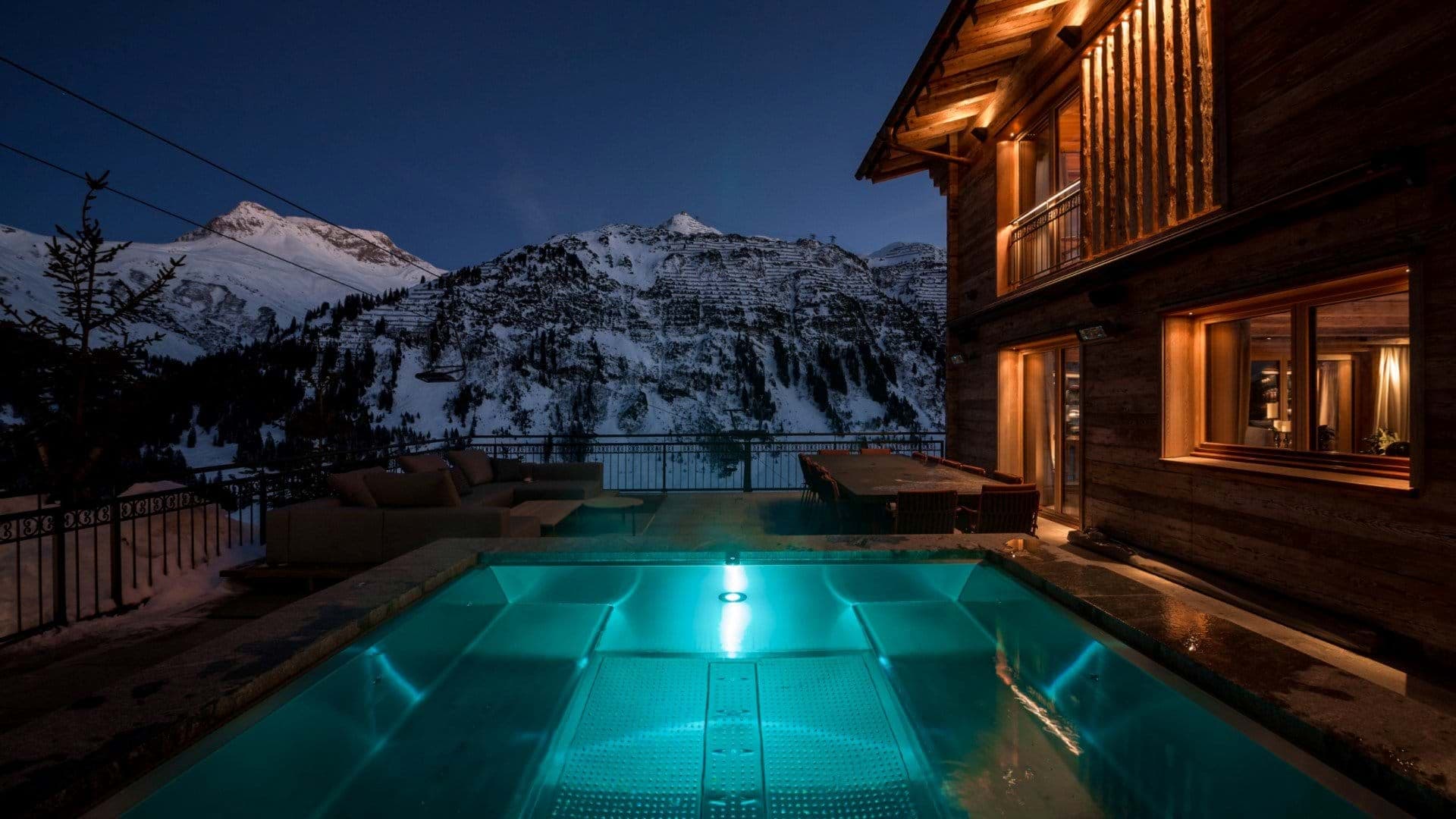 Heated outdoor pool and terrace with mountain views and dining for 10