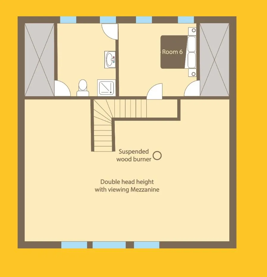 Third-floor plan with Double Bedroom 6 and a viewing mezzanine above the living area