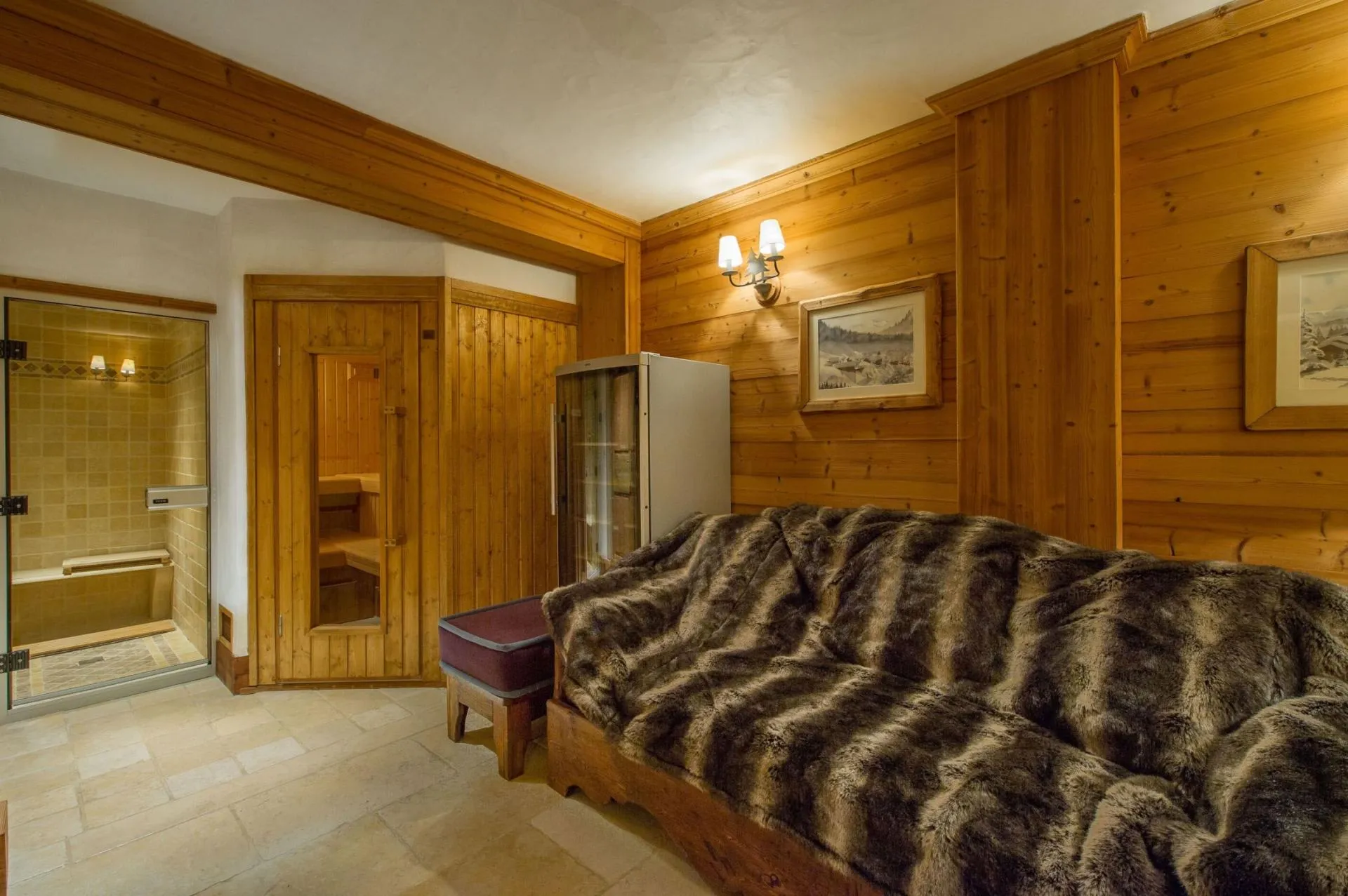 Sauna beside the lower-level relaxation lounge