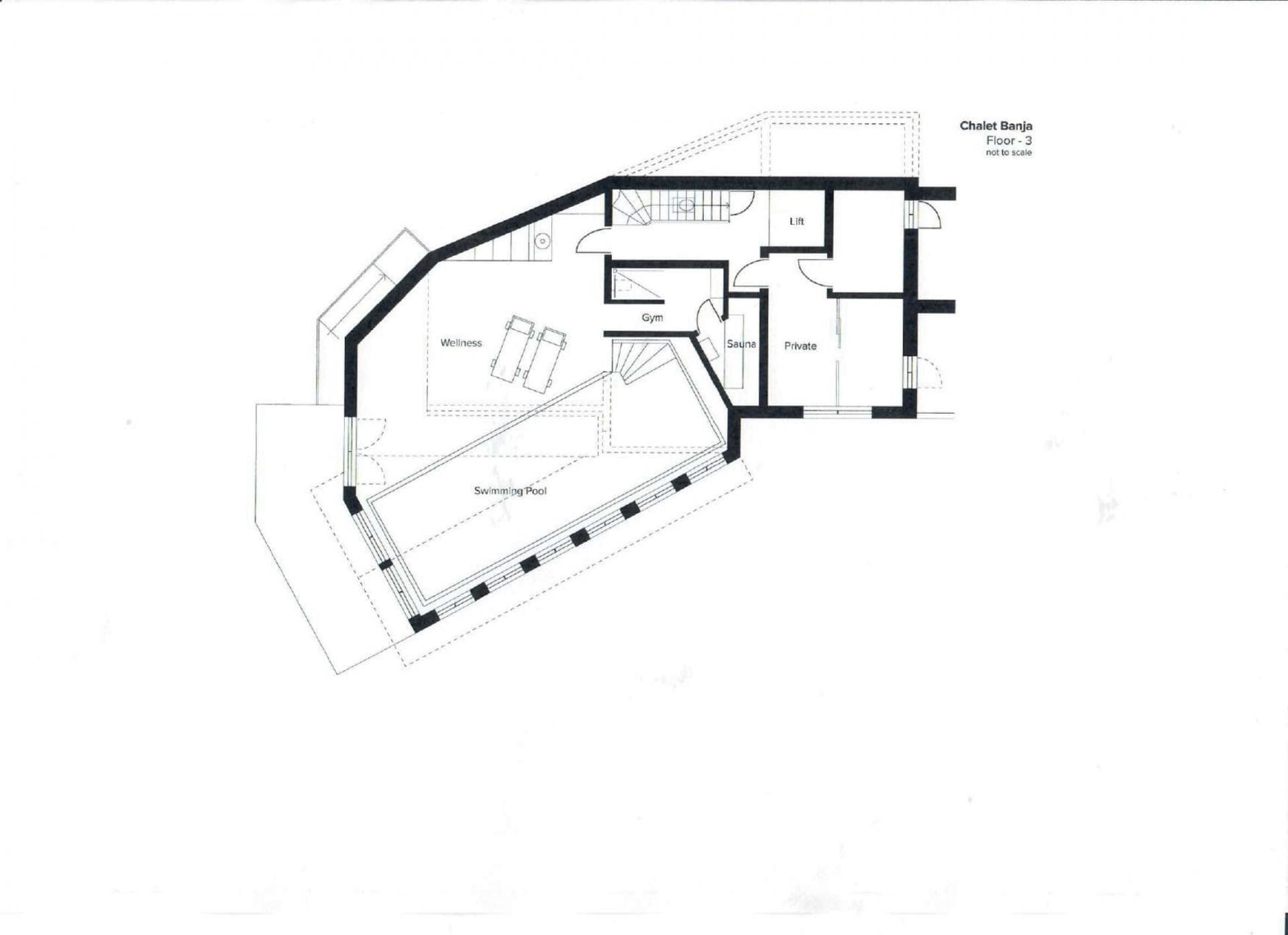 Floor -3 plan including indoor swimming pool, gym, sauna, and lift