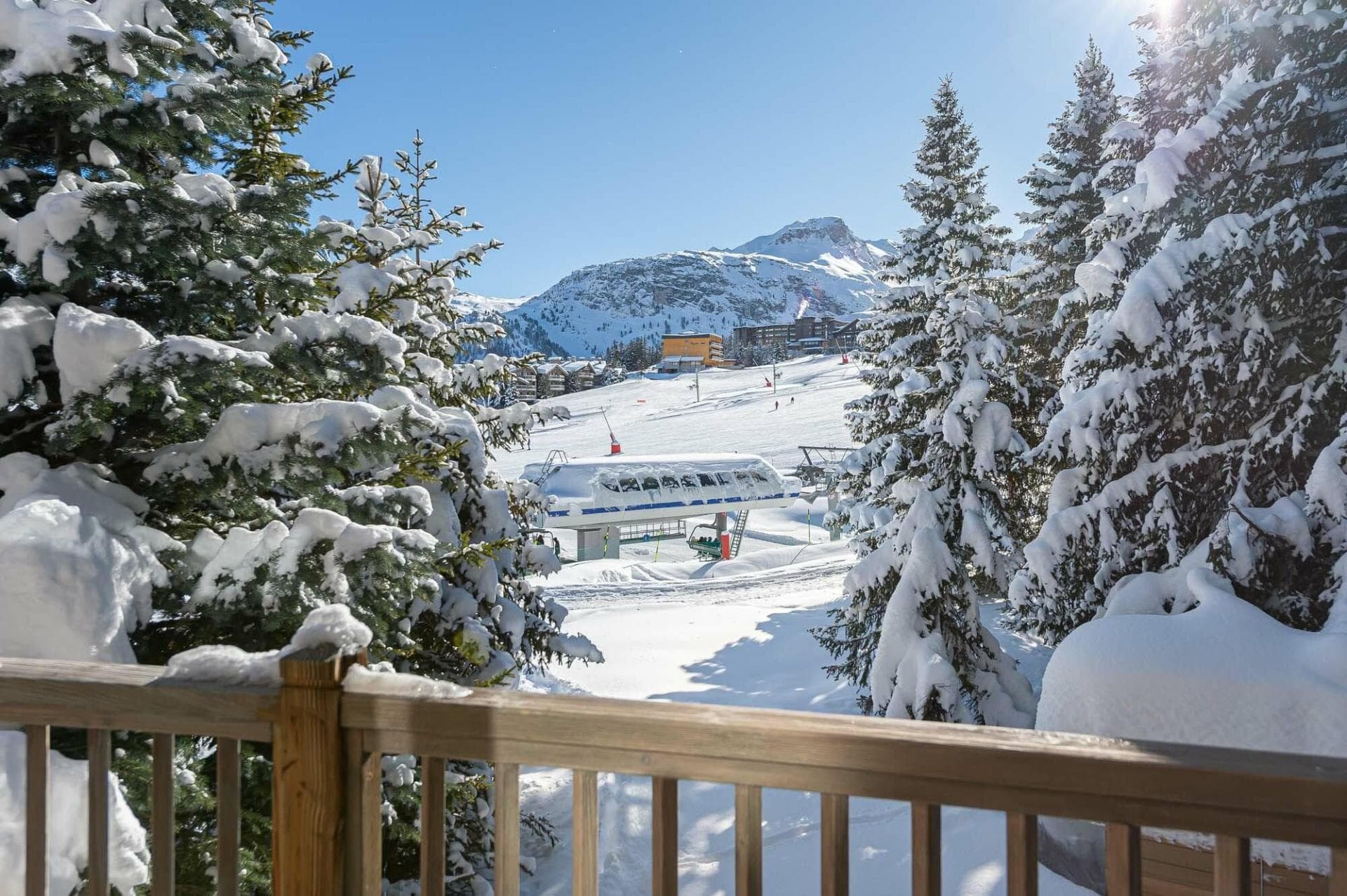Private balcony with direct views of the ski lift and slopes