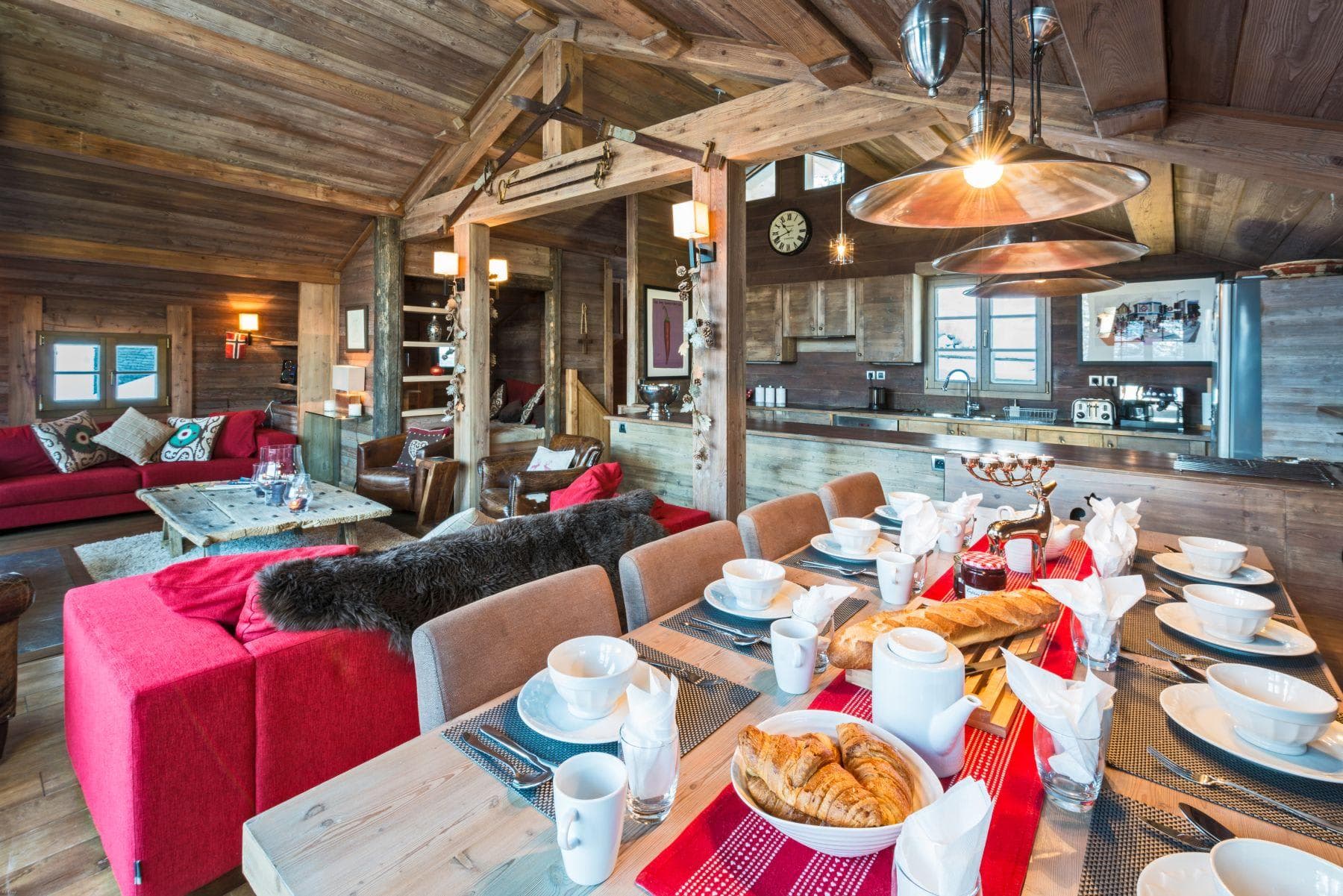 Open-plan dining and living area; dining table seats 10