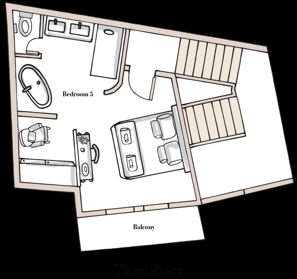 Third-floor plan showing the master suite and open-plan en-suite bathroom