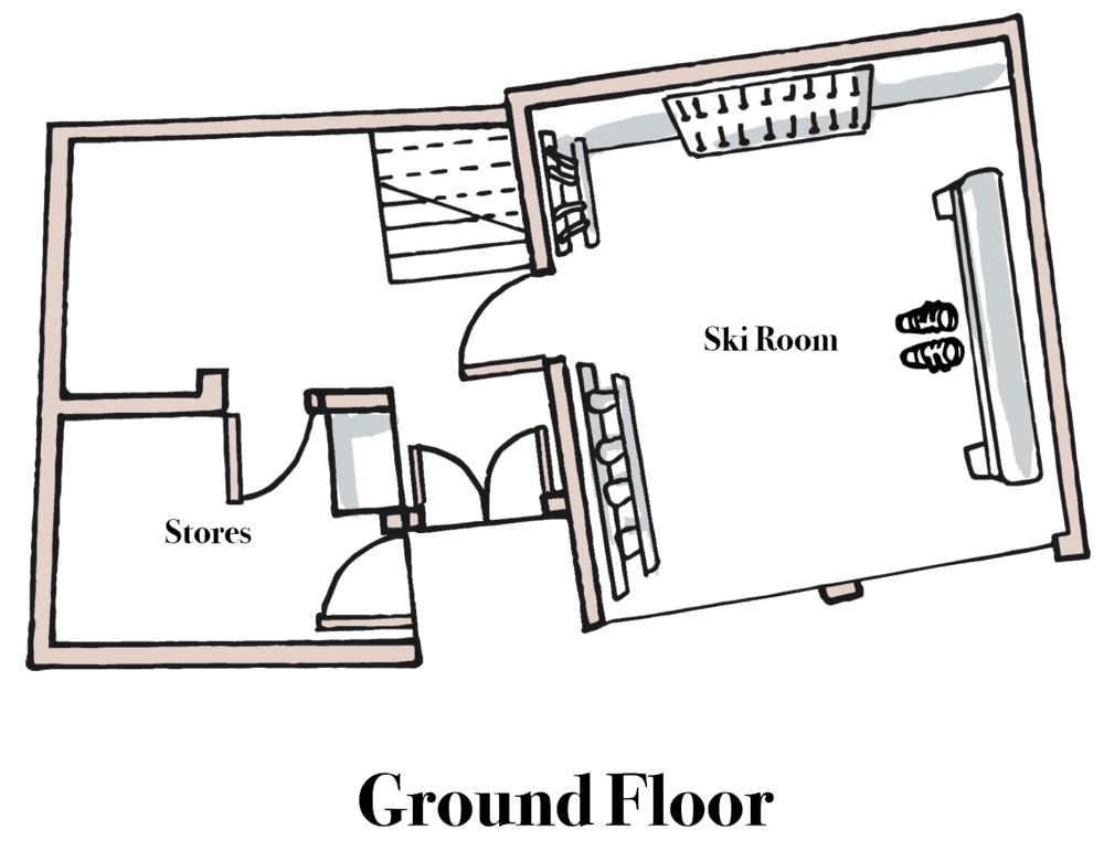 Ground-floor plan with ski room and storage