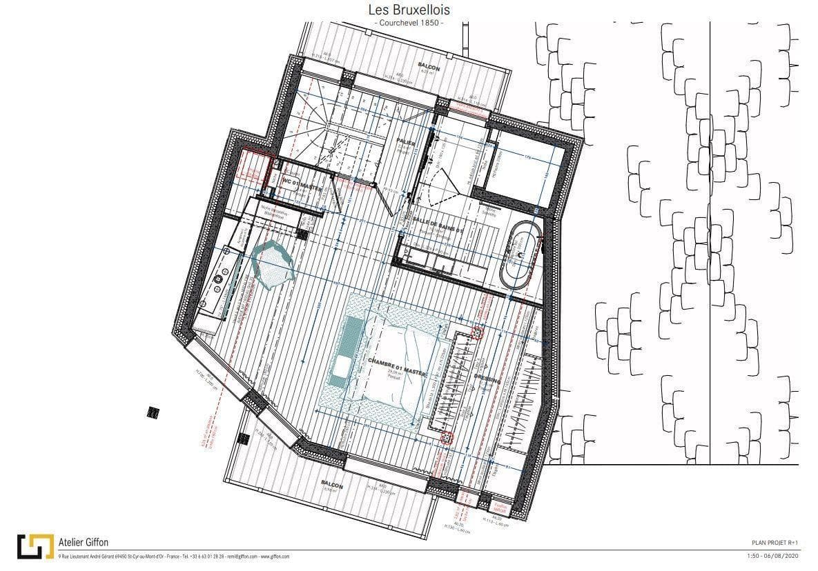 First floor plan: master suite with dressing room, bathroom, and dual balconies