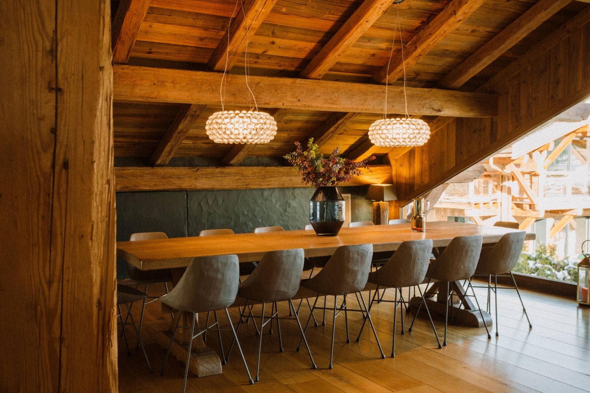 Dining area with seating for 12 and vaulted timber ceiling