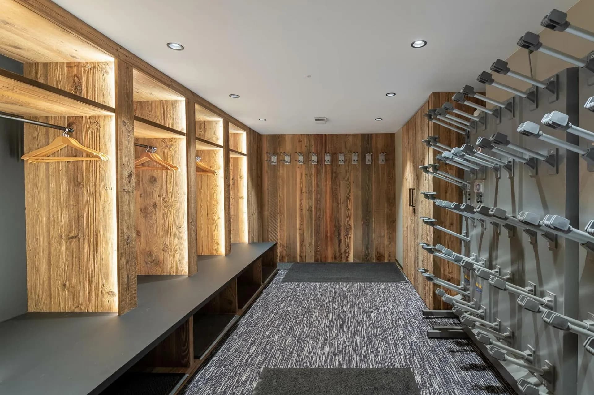 Ski room with lockers and heated boot racks