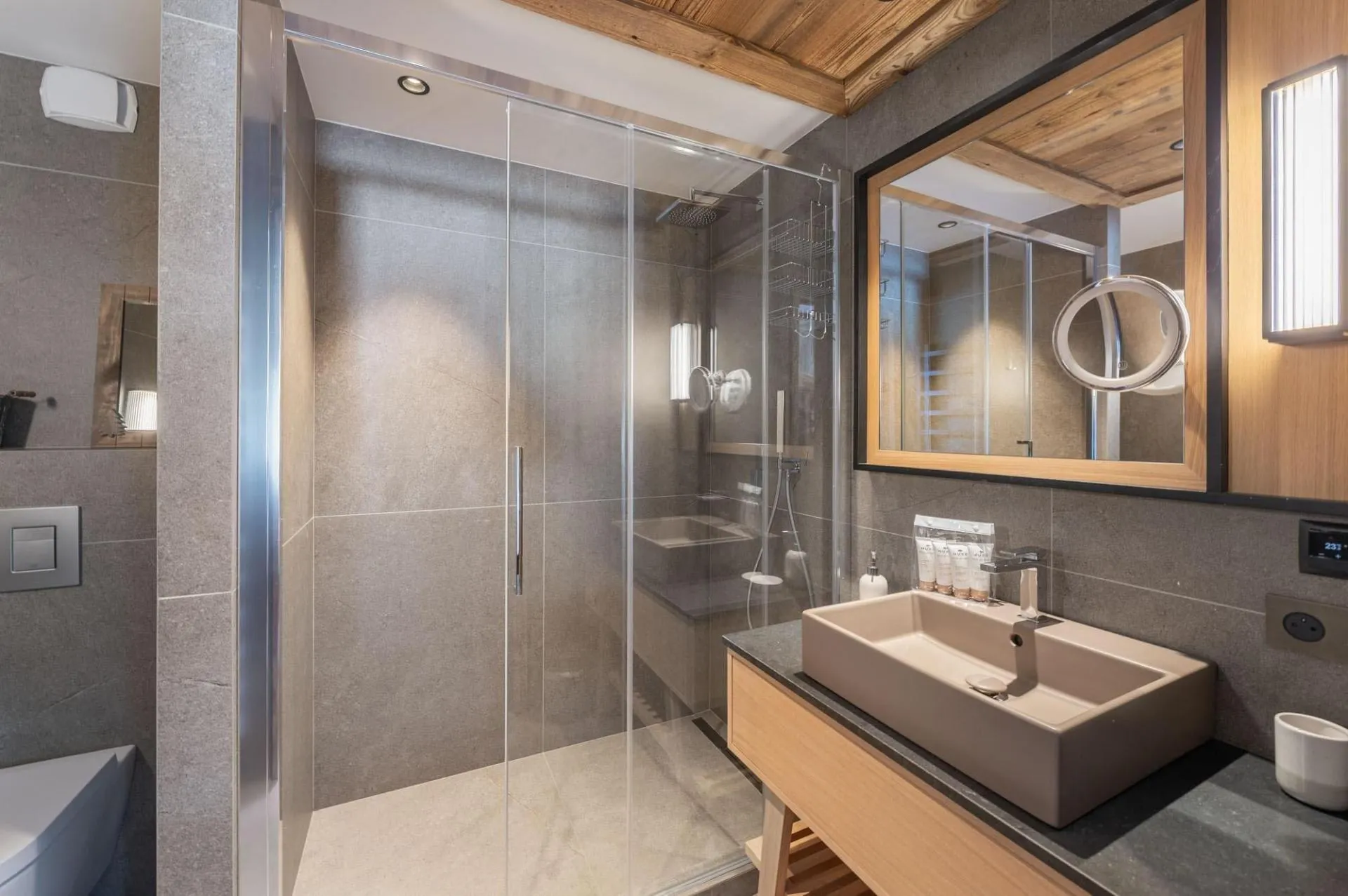 En-suite shower room with twin basins