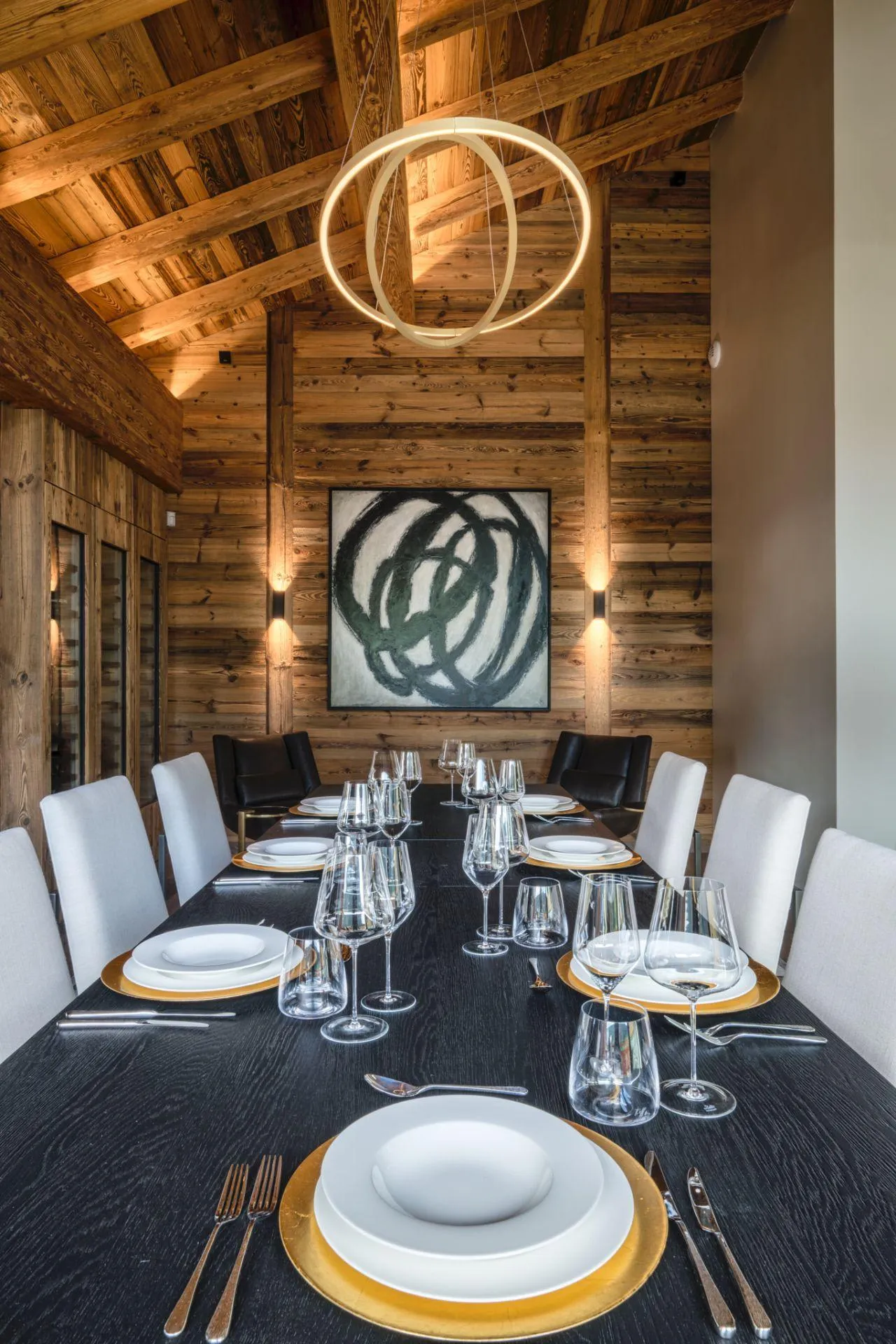 Dining area with seating for ten and a built-in wine display cabinet