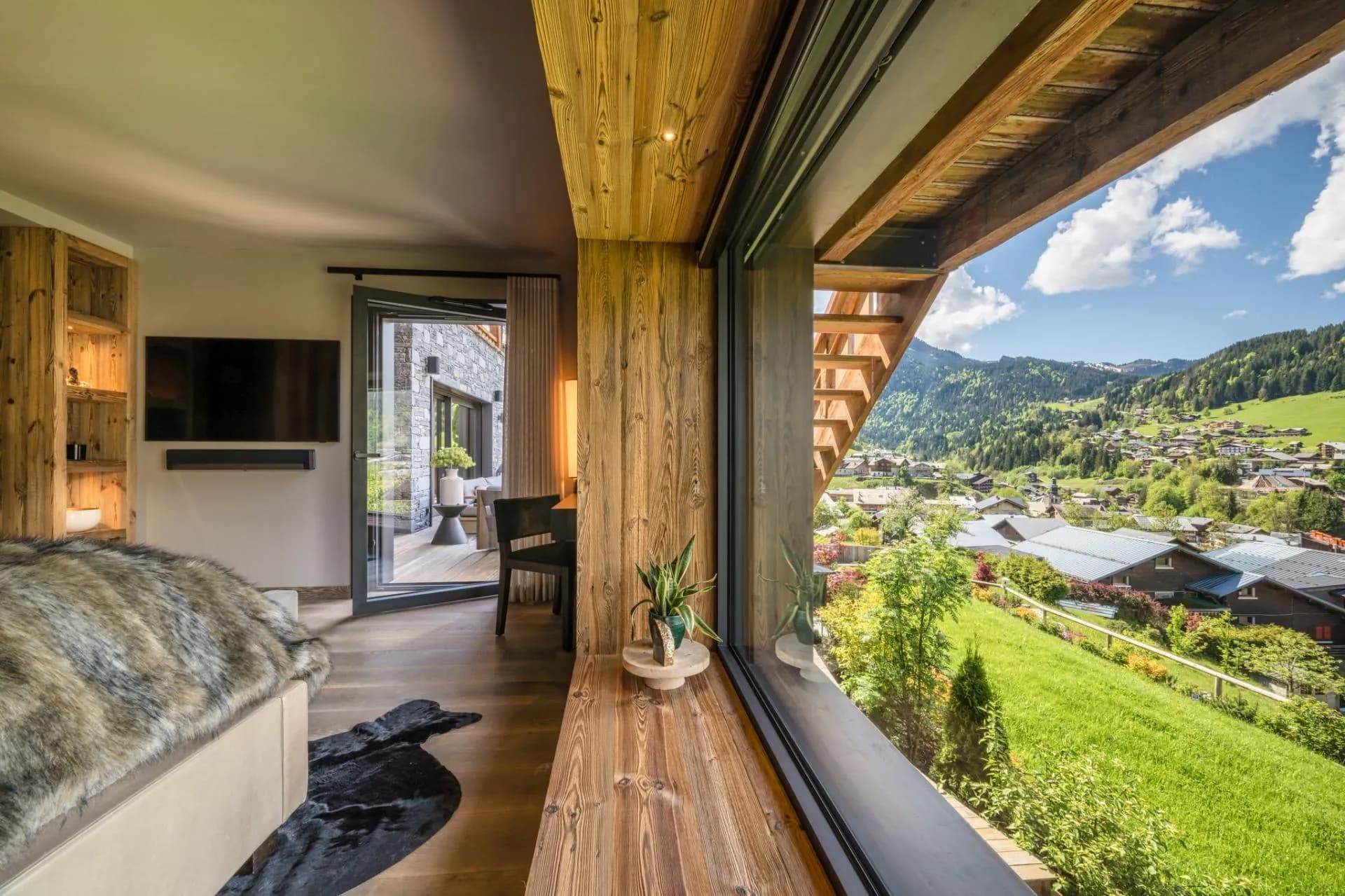 Bedroom terrace with open village and mountain views