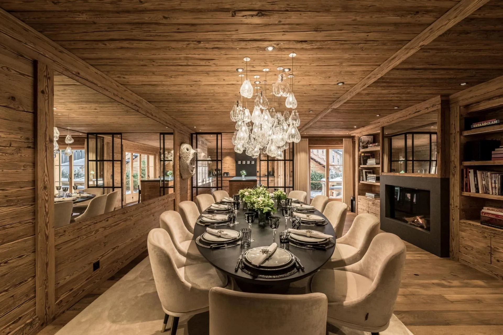 Dining room with seating for 12 and gas fireplace