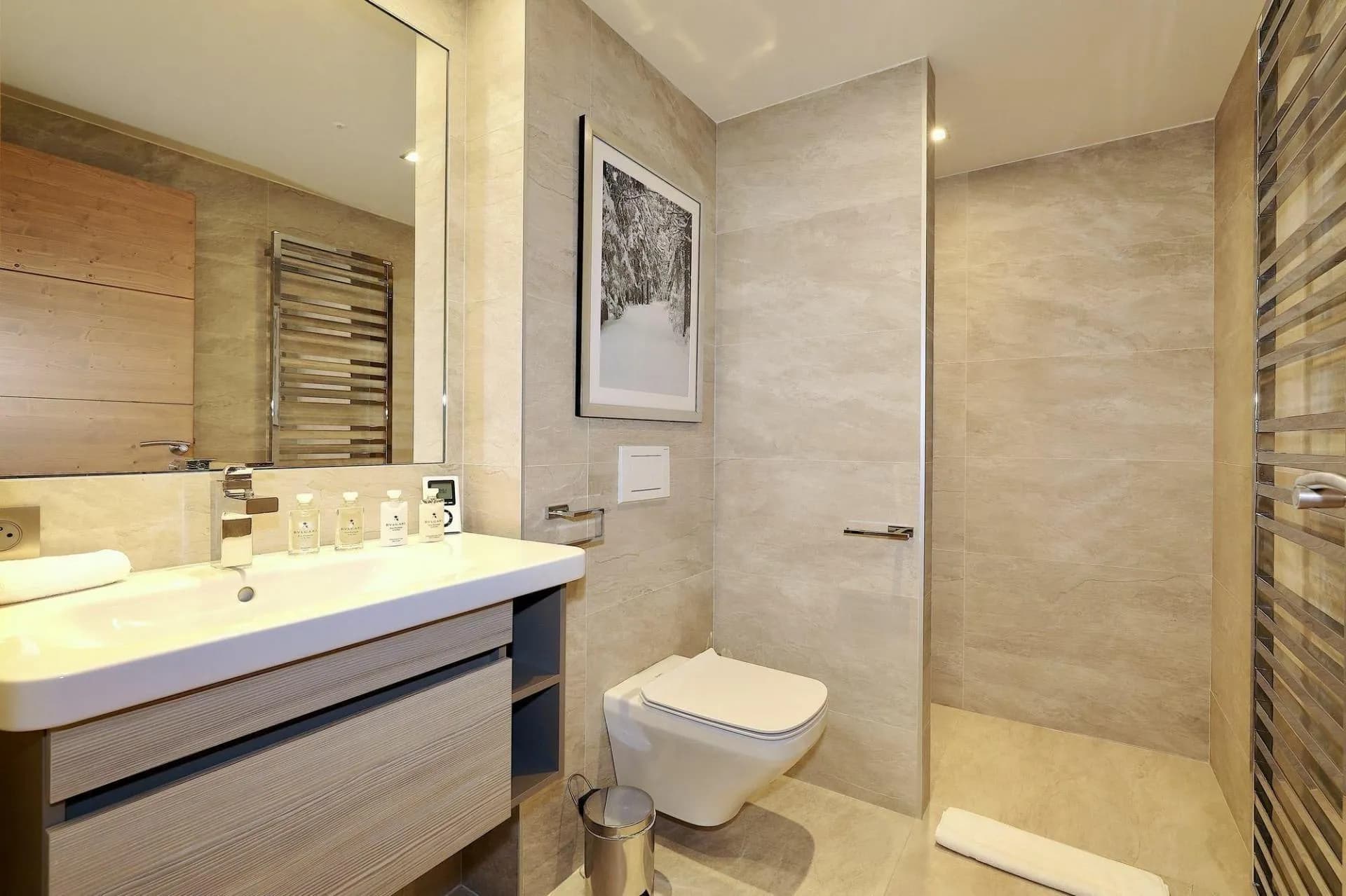 En-suite shower room with a heated towel rail