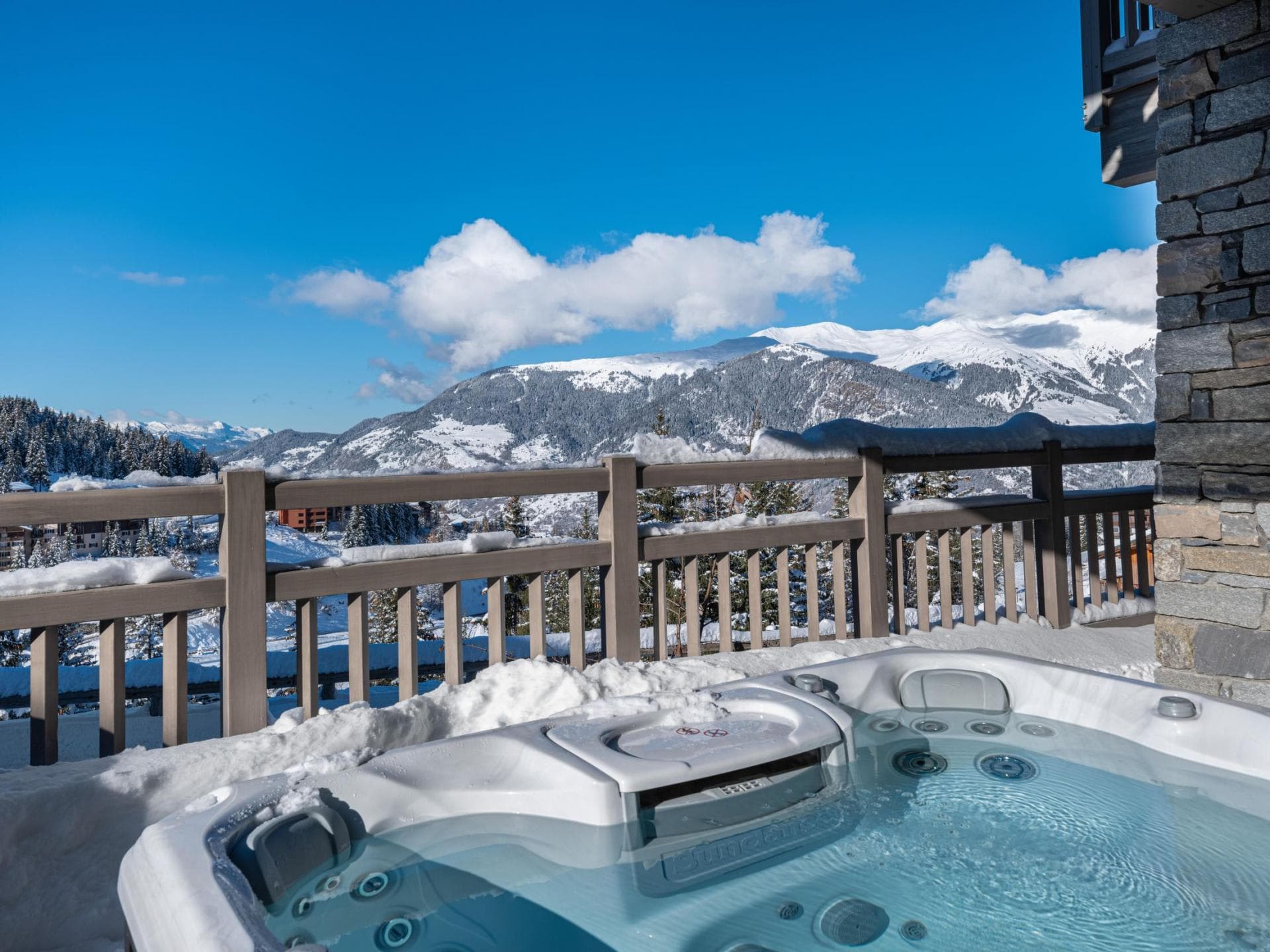 Private outdoor hot tub with mountain views and valley overlook