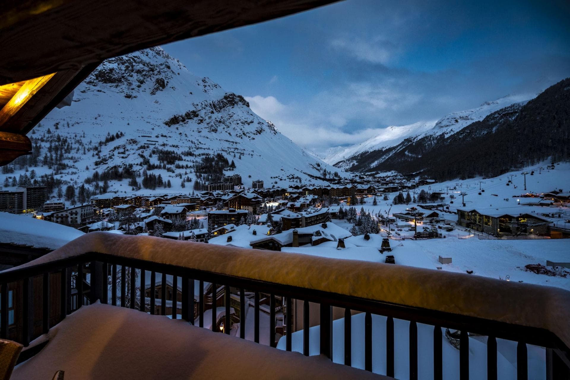 Private balcony view of village and surrounding ski slopes