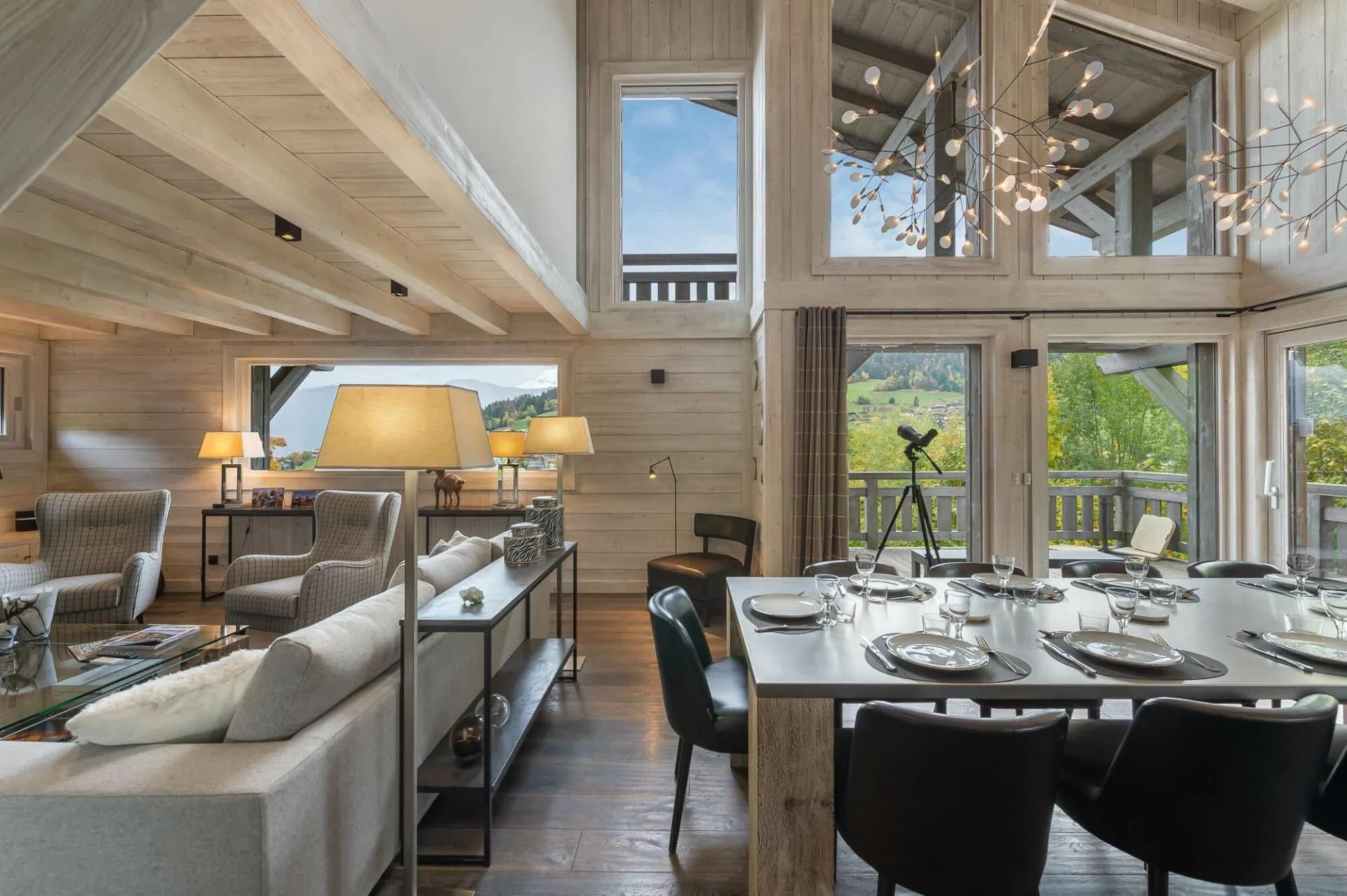 Double-height dining area beside the living room