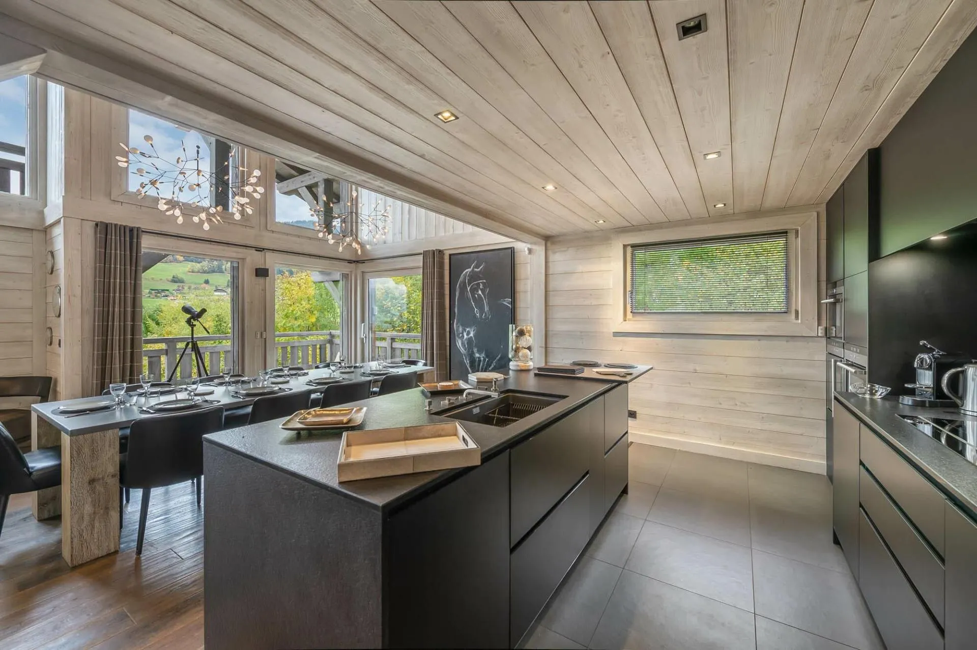 Kitchen island with dining stools
