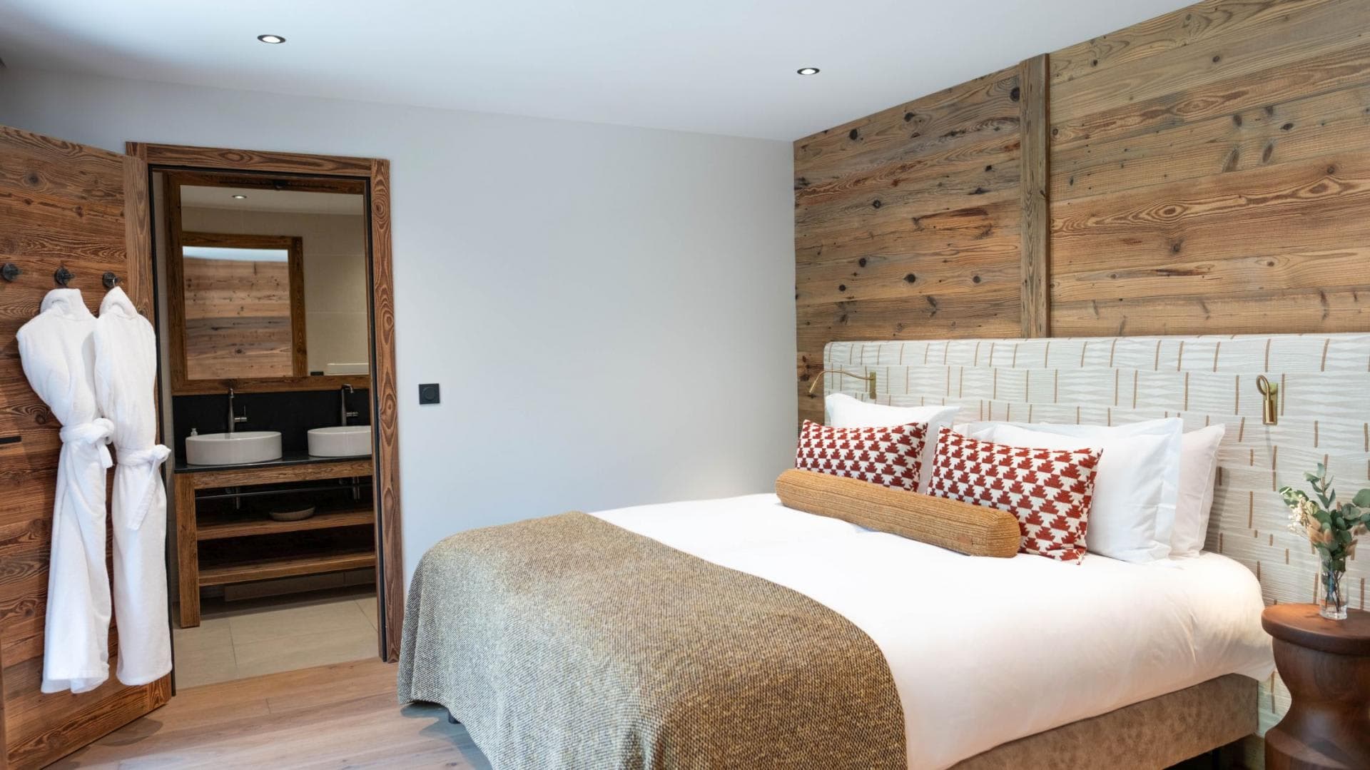 Bedroom with king bed and en suite double vanity