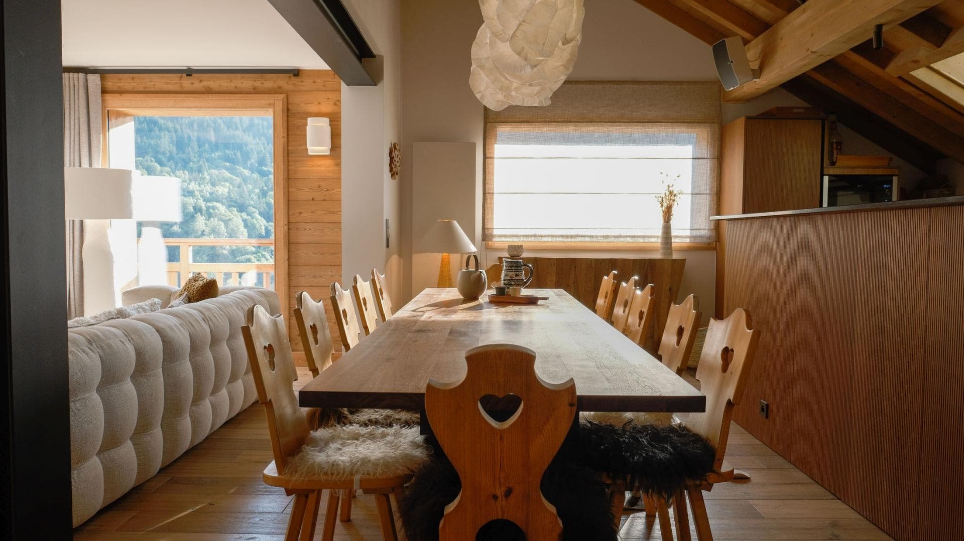 Dining area with seating for 10 and forest valley views