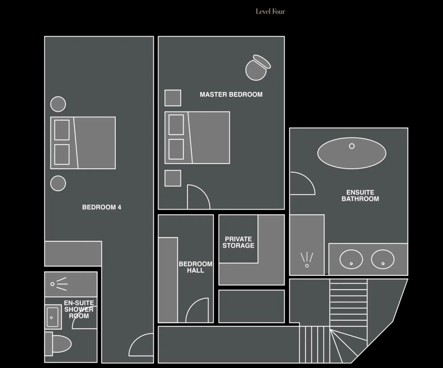 Level Four floor plan with two en-suite bedrooms
