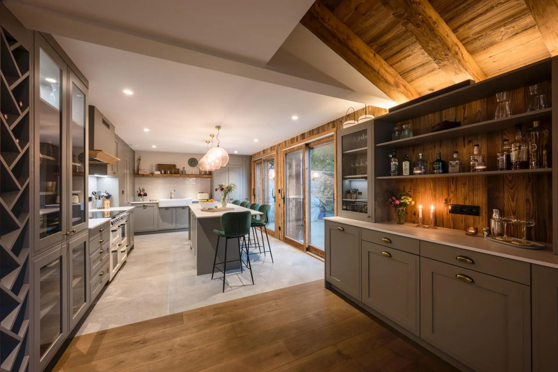 Open-plan kitchen and dining area with timber finishes