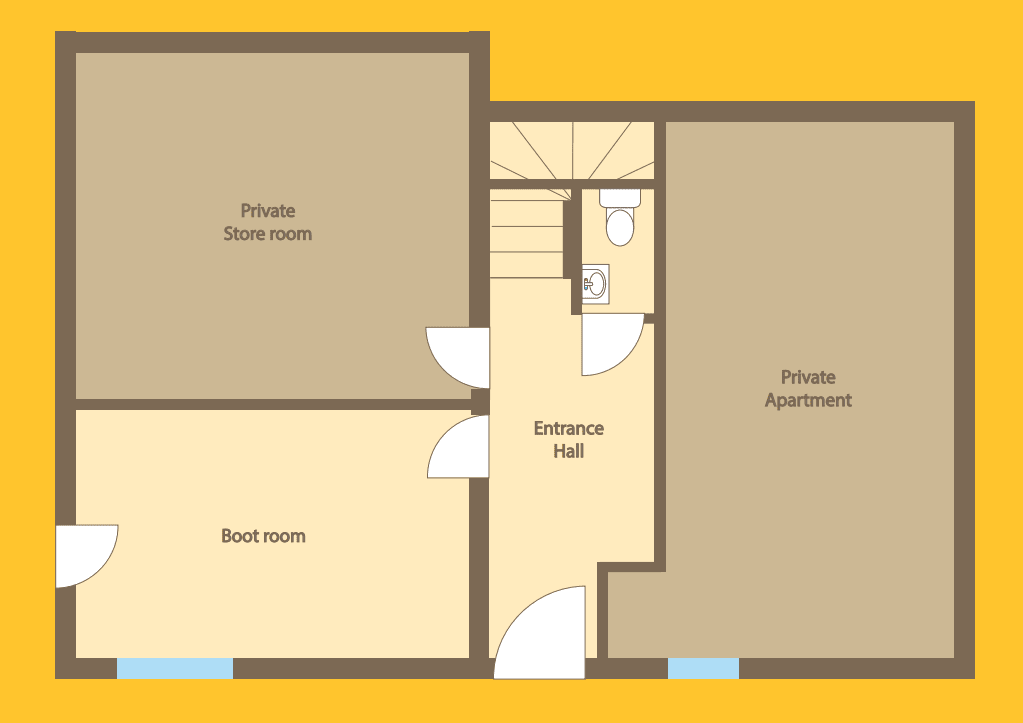 Ground floor layout: boot room, entrance hall, powder room, and private storage areas