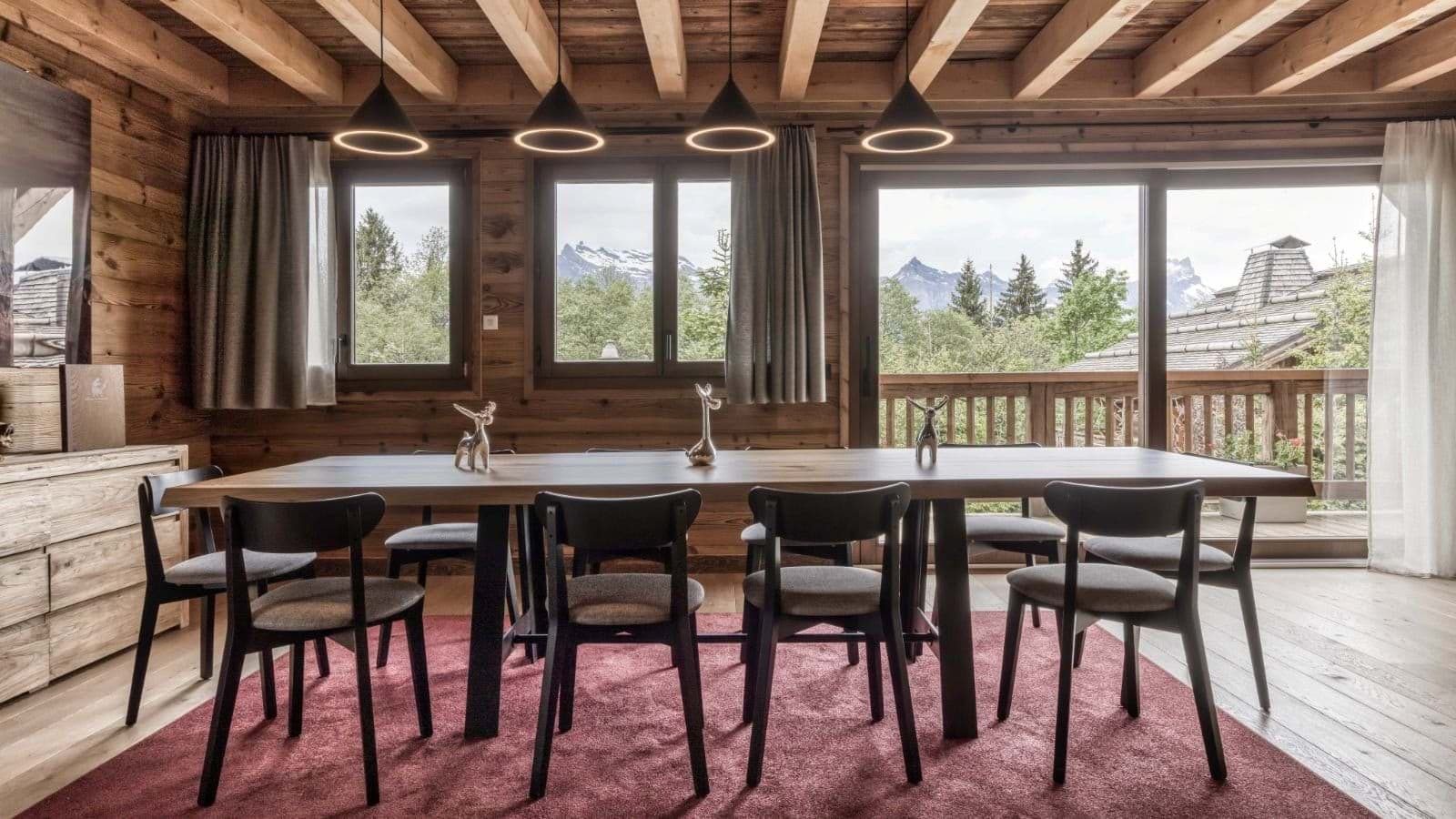 Dining table seats 10; mountain views and balcony access