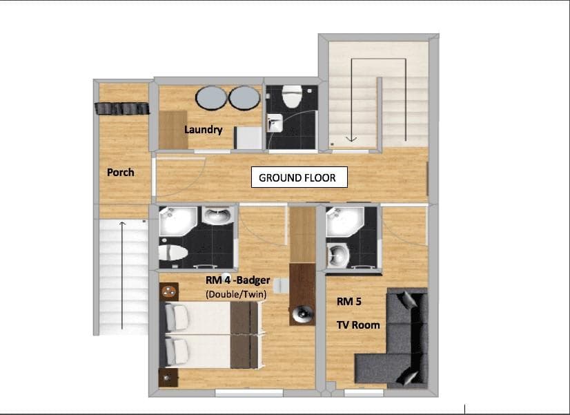 Ground floor layout featuring laundry room and flexible double/twin bedroom