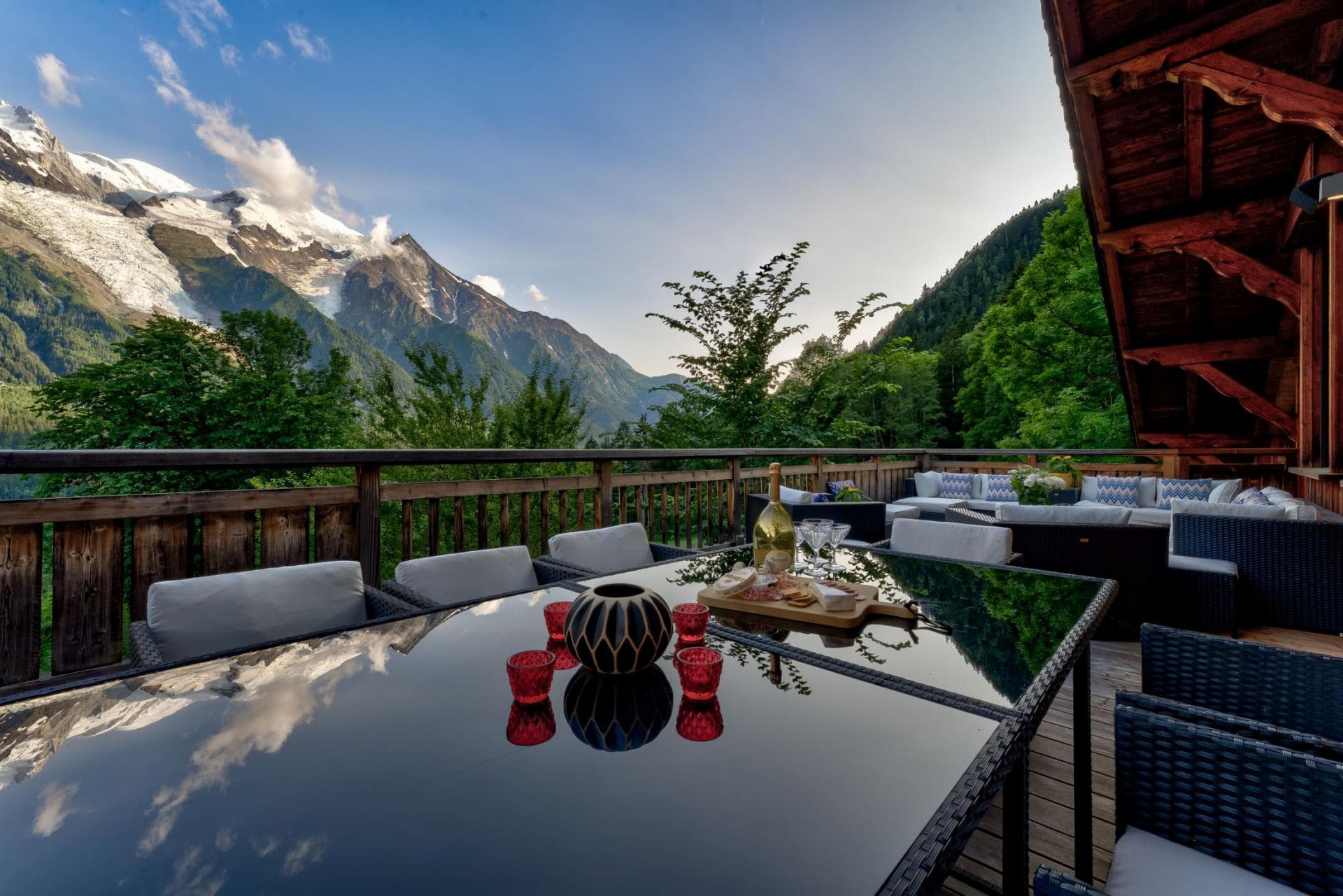 Private deck with dining for 8 and Mont Blanc views
