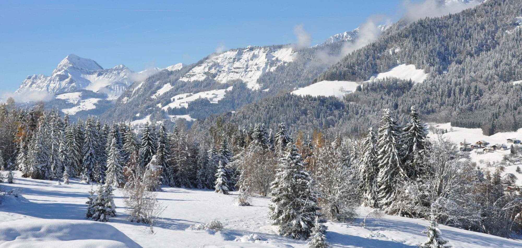 Panoramic mountain views with direct access to snowy hiking trails