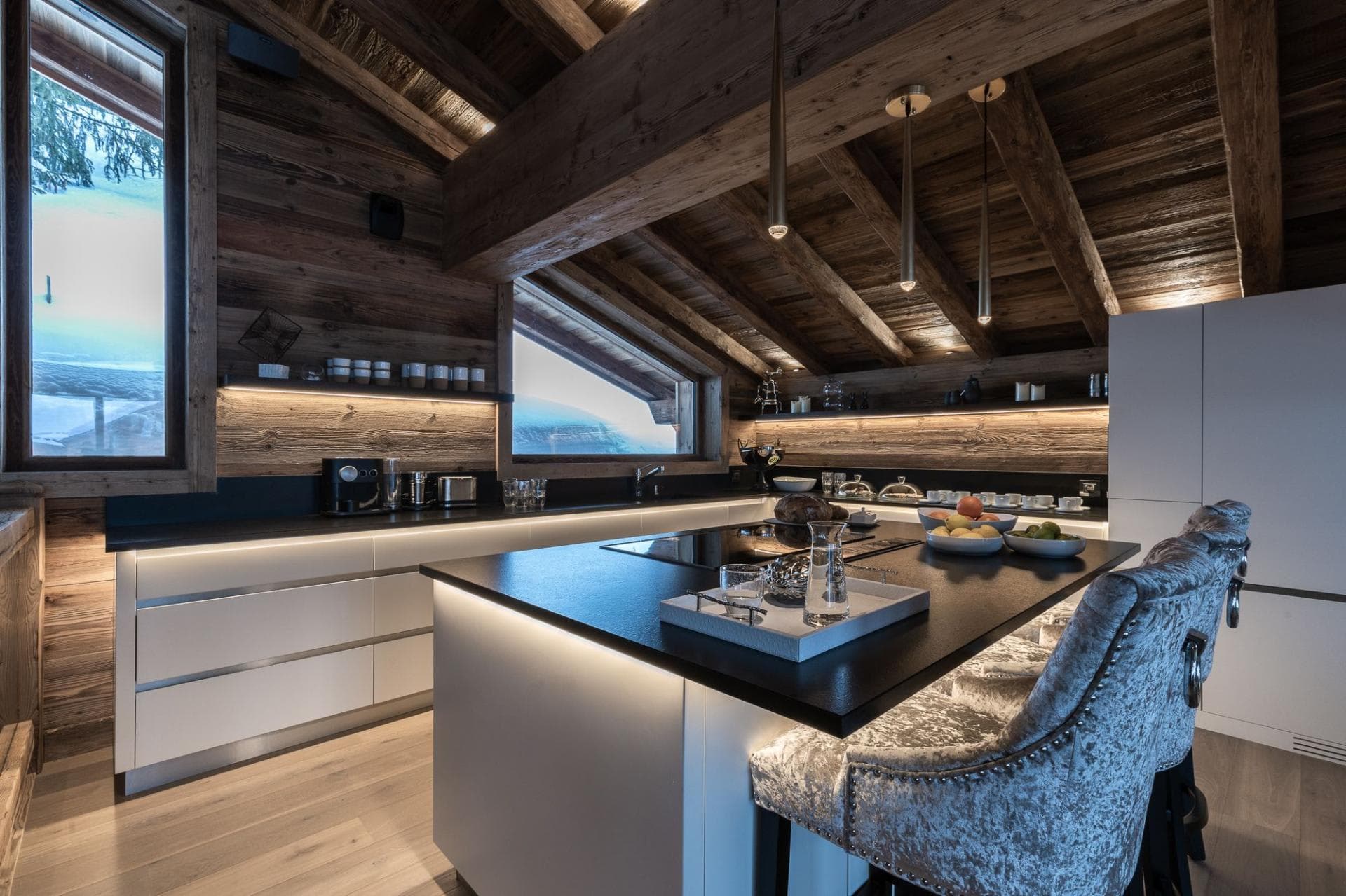 Kitchen with induction cooktop and island seating for 2